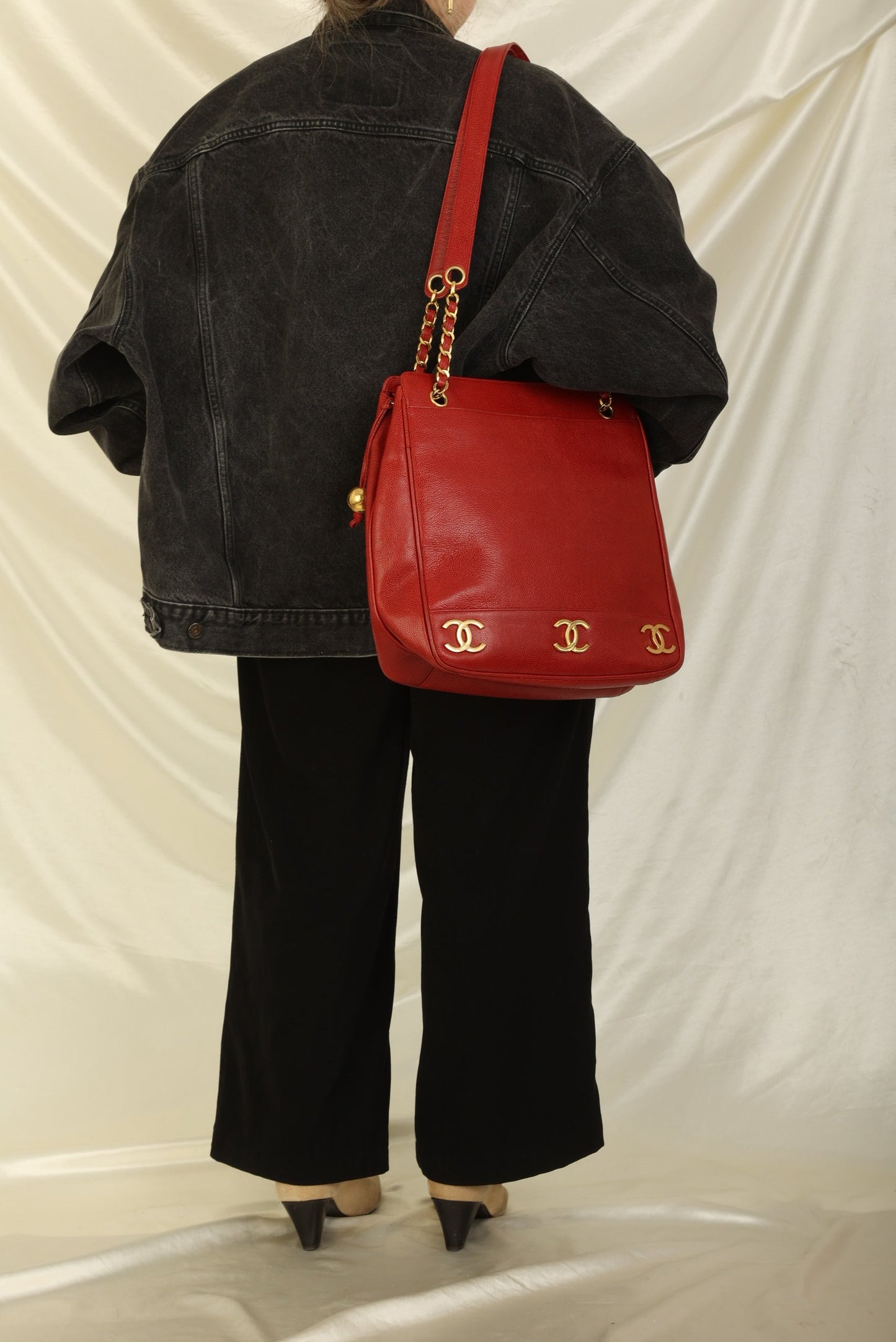 Chanel Caviar Red Logo Tote