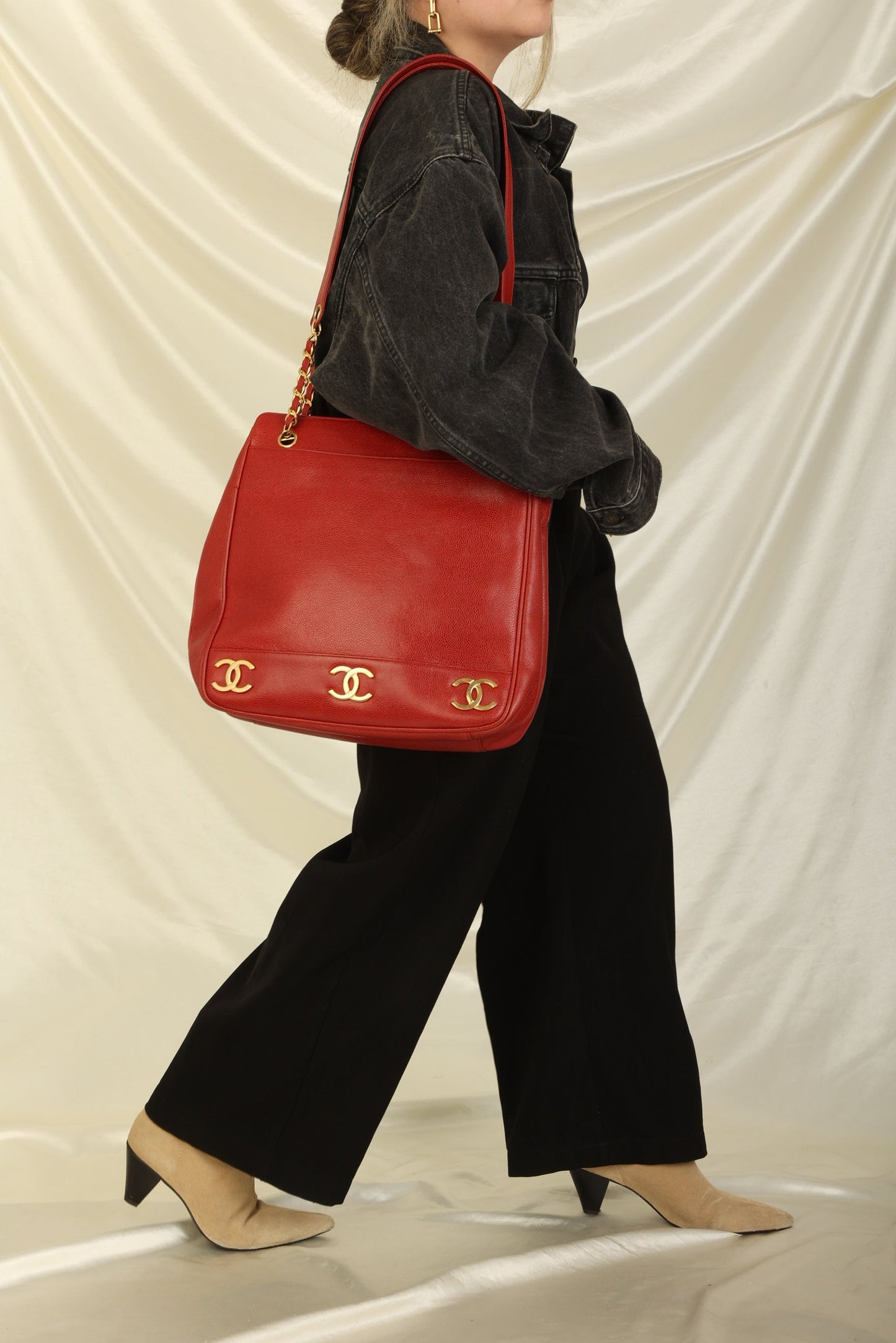 Chanel Caviar Red Logo Tote