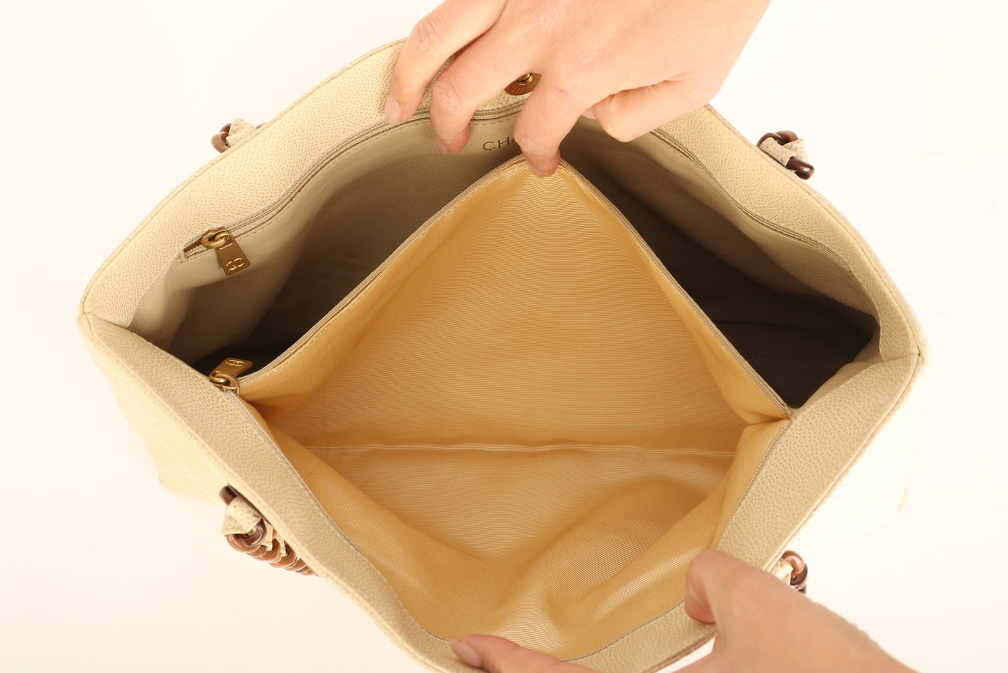 Chanel 2000 Caviar Wood Chain Tote