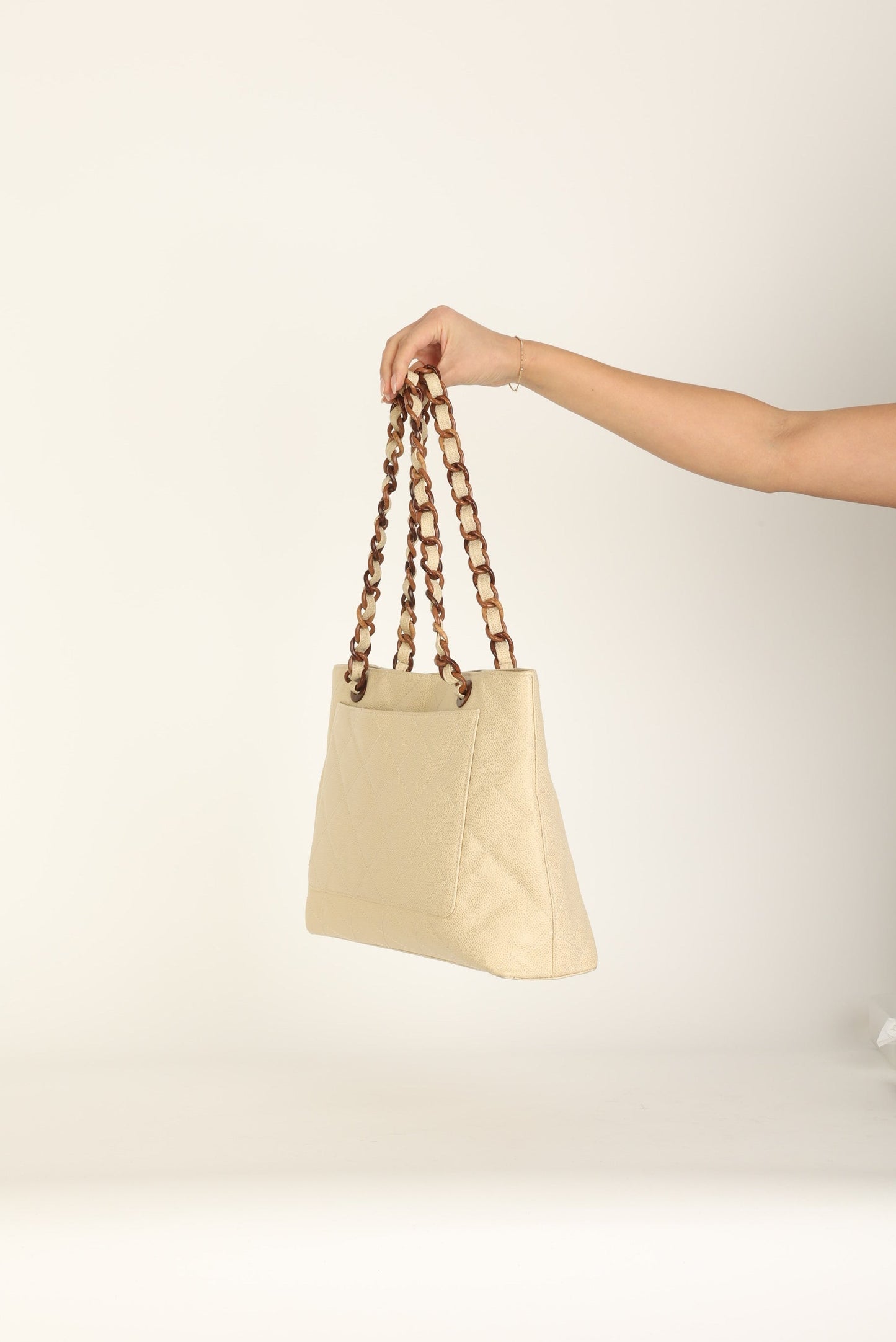 Chanel 2000 Caviar Wood Chain Tote