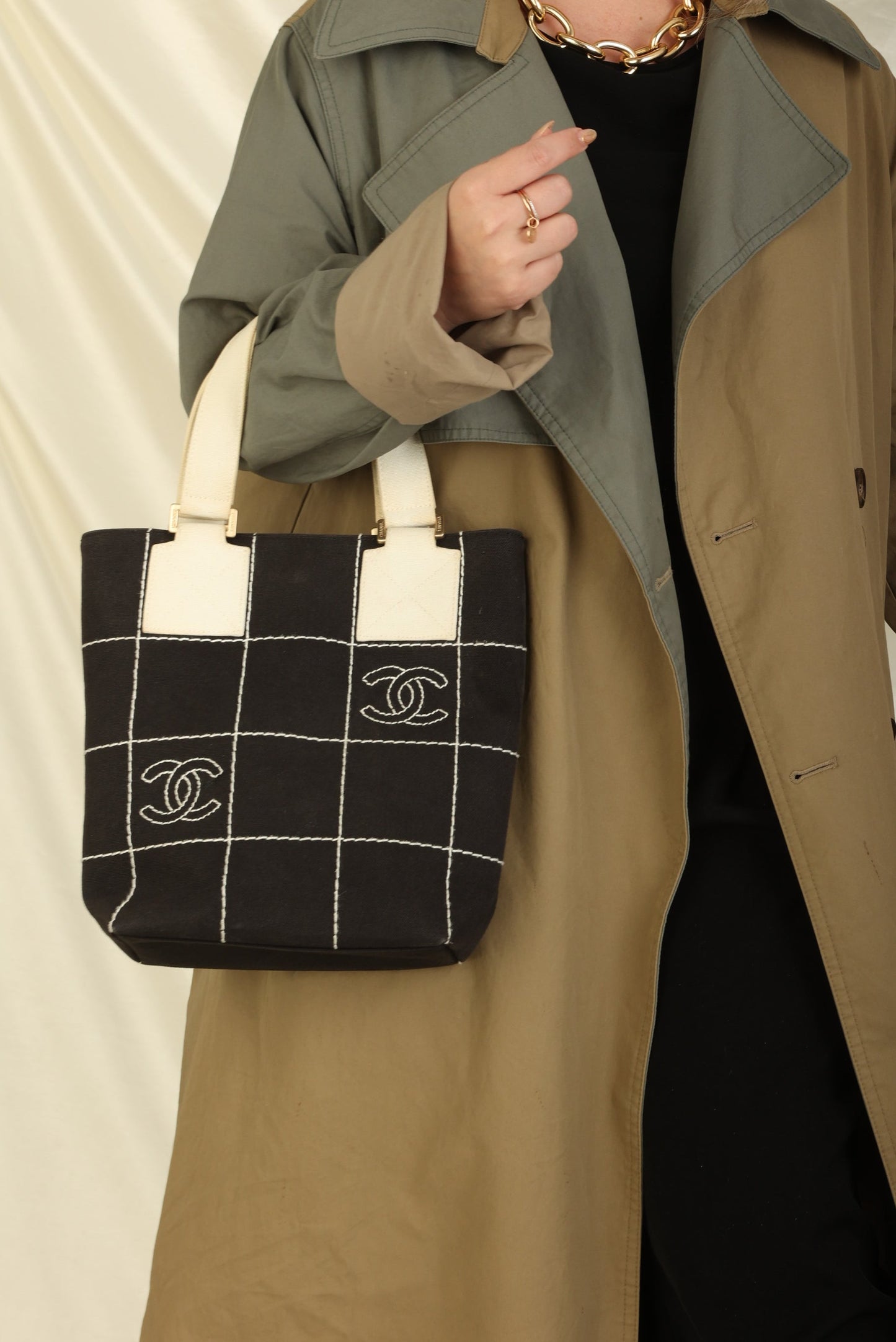 Chanel Canvas Chocolate Bar Mini Tote