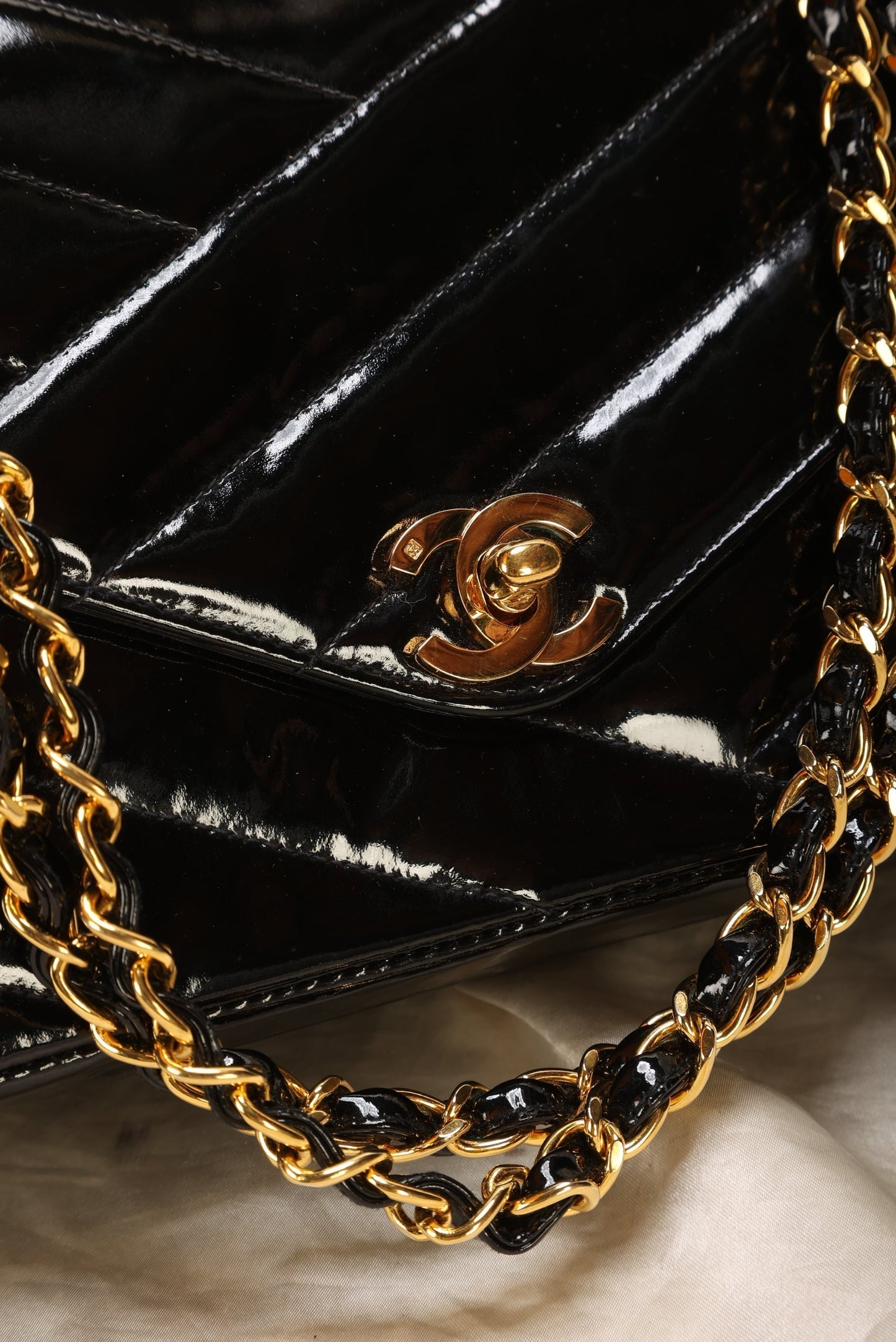 Chanel Patent Chevron Flap Bag