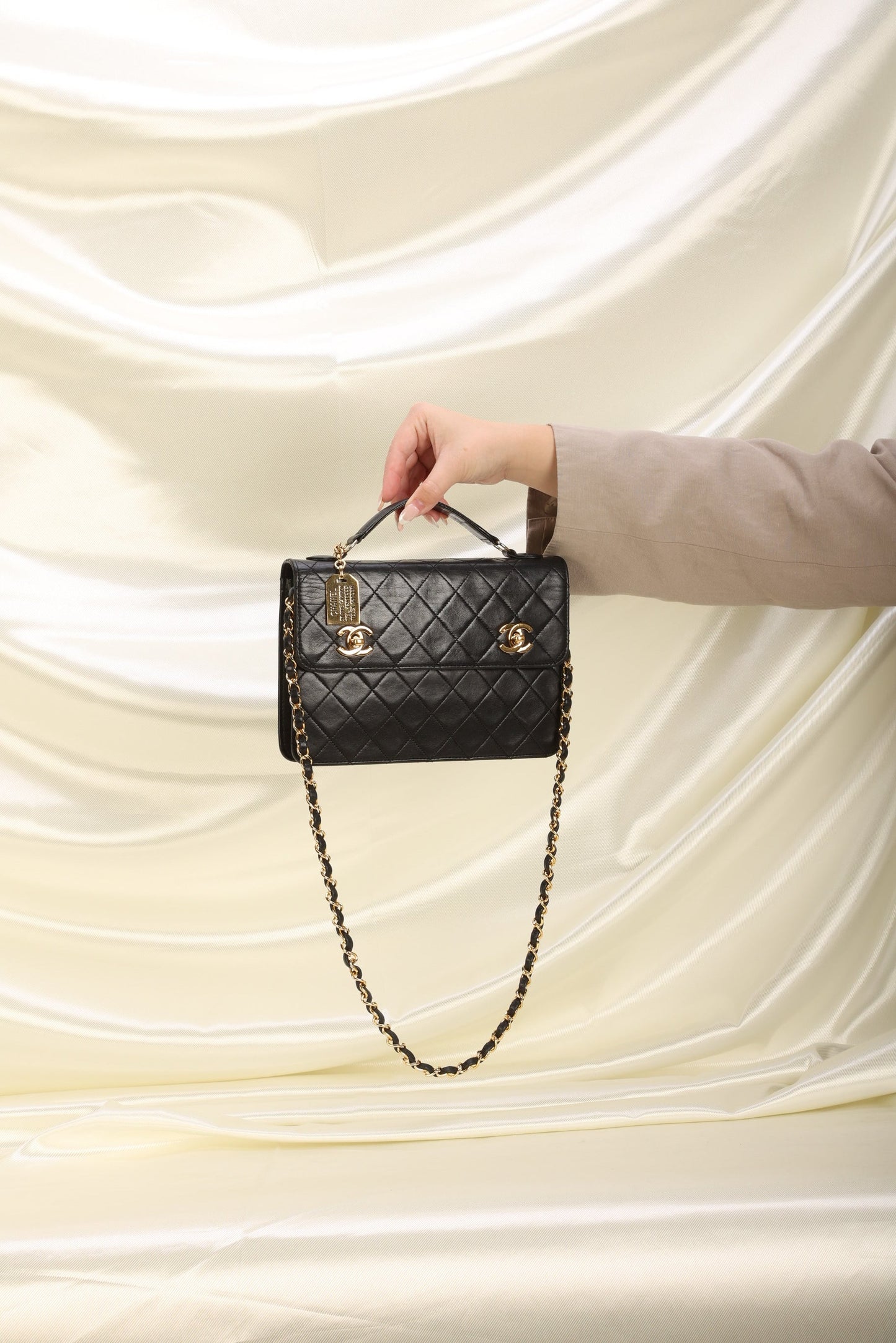 Extremely Rare Chanel 1989 Lambskin Double Turnlock Briefcase Bag