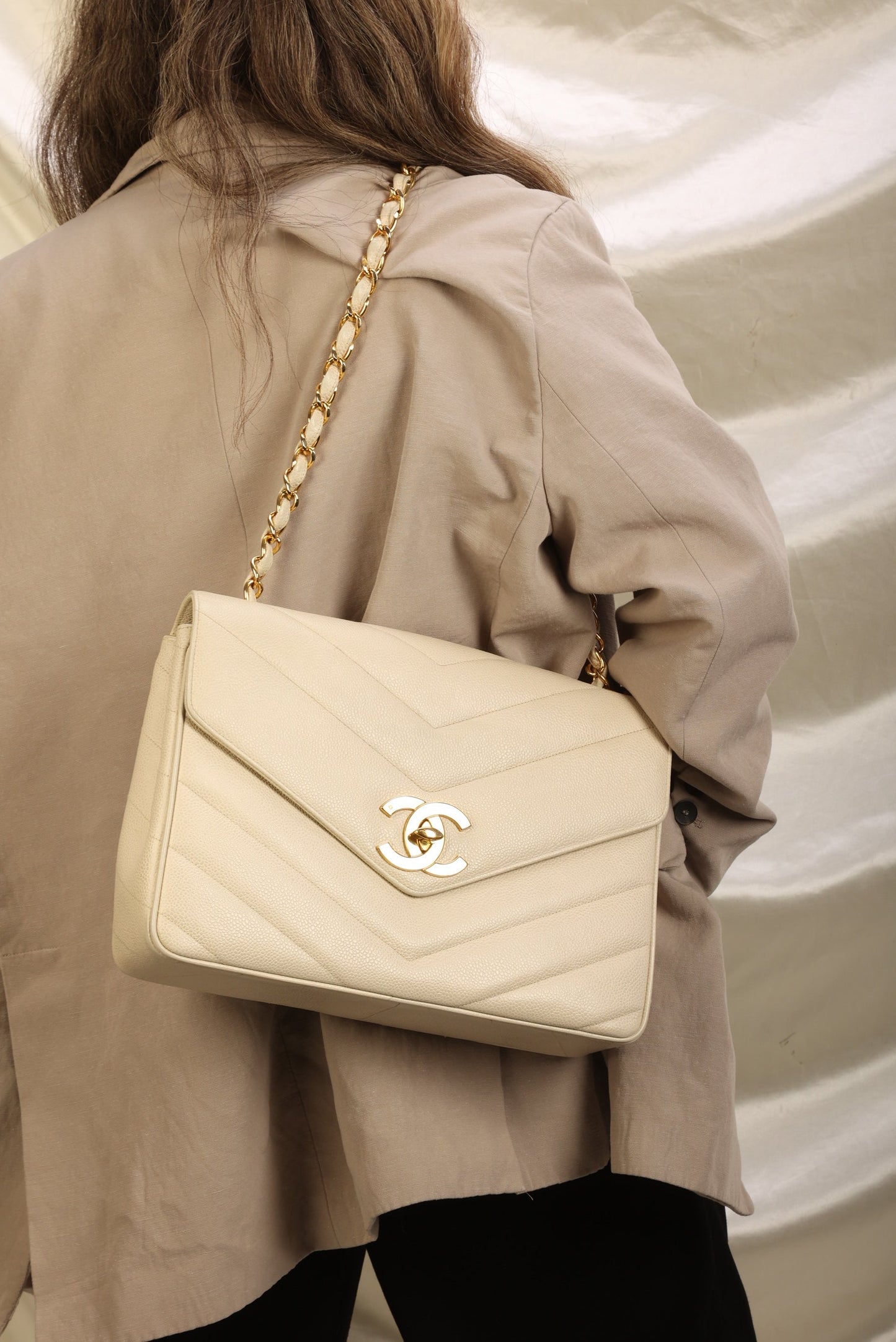 Chanel 1994 Caviar Chevron Jumbo Flap