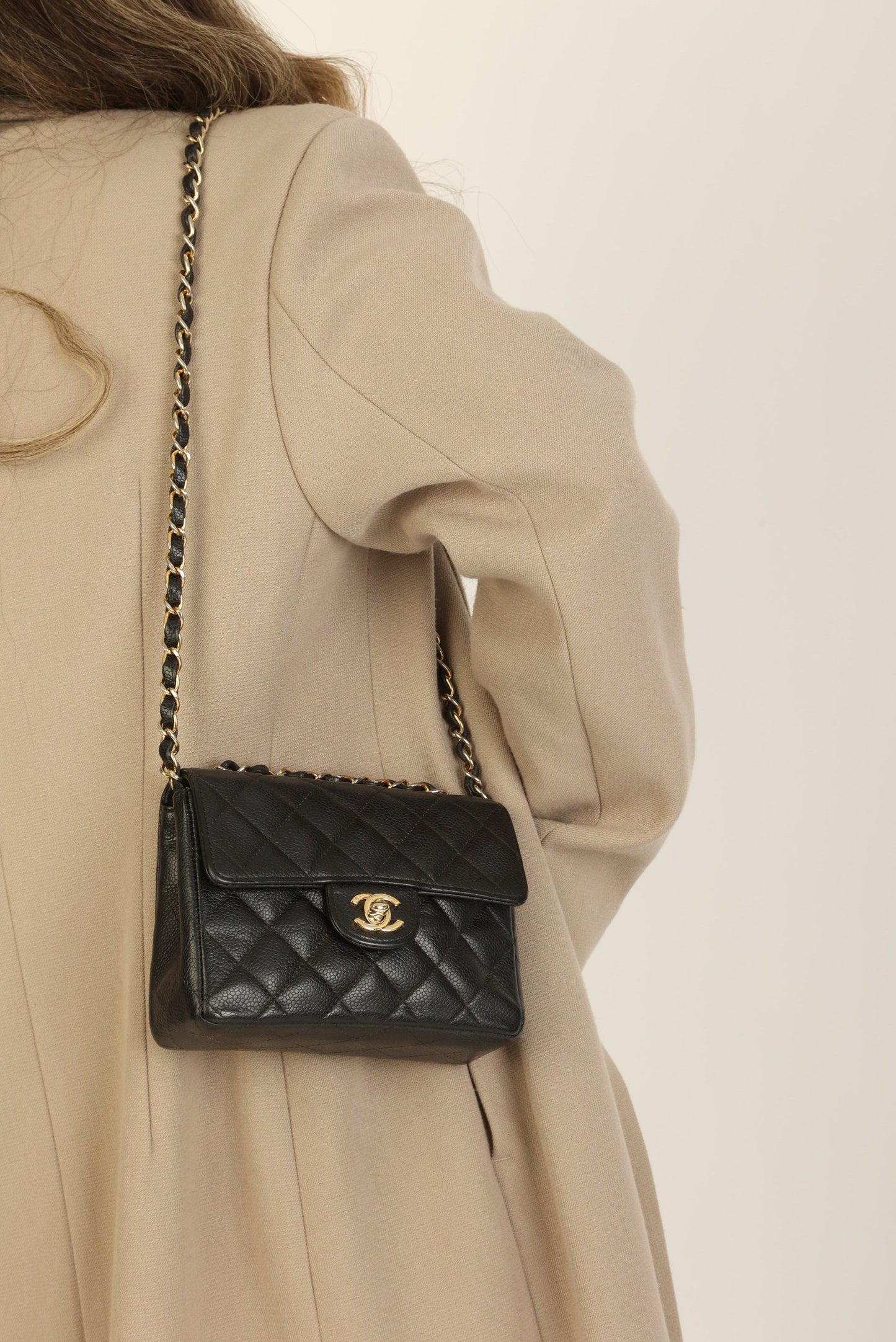 Extremely Rare Chanel 2004 Caviar 24K Mini Square Flap
