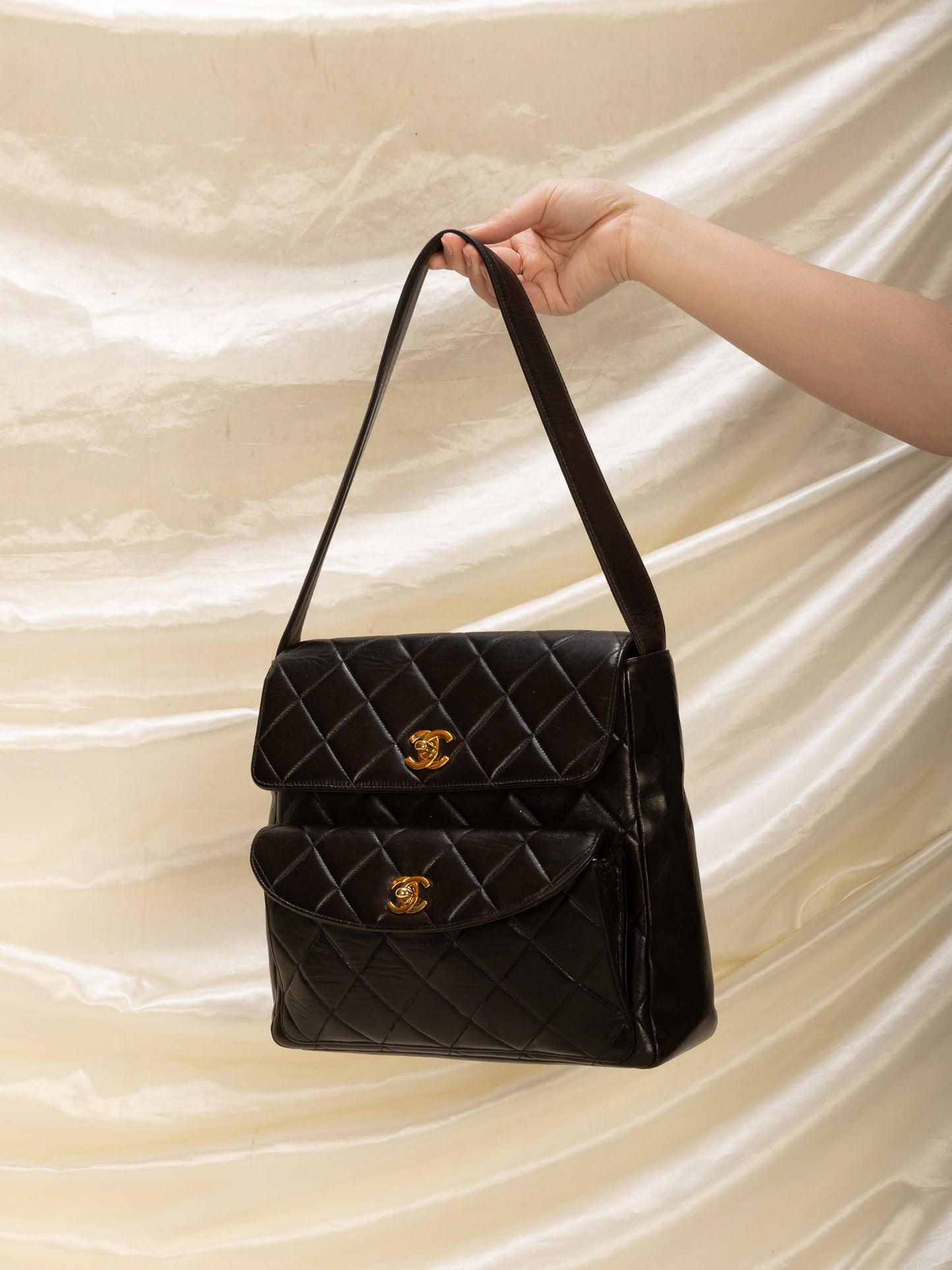 Extremely Rare Chanel Lambskin Double Turnlock Shoulder Bag