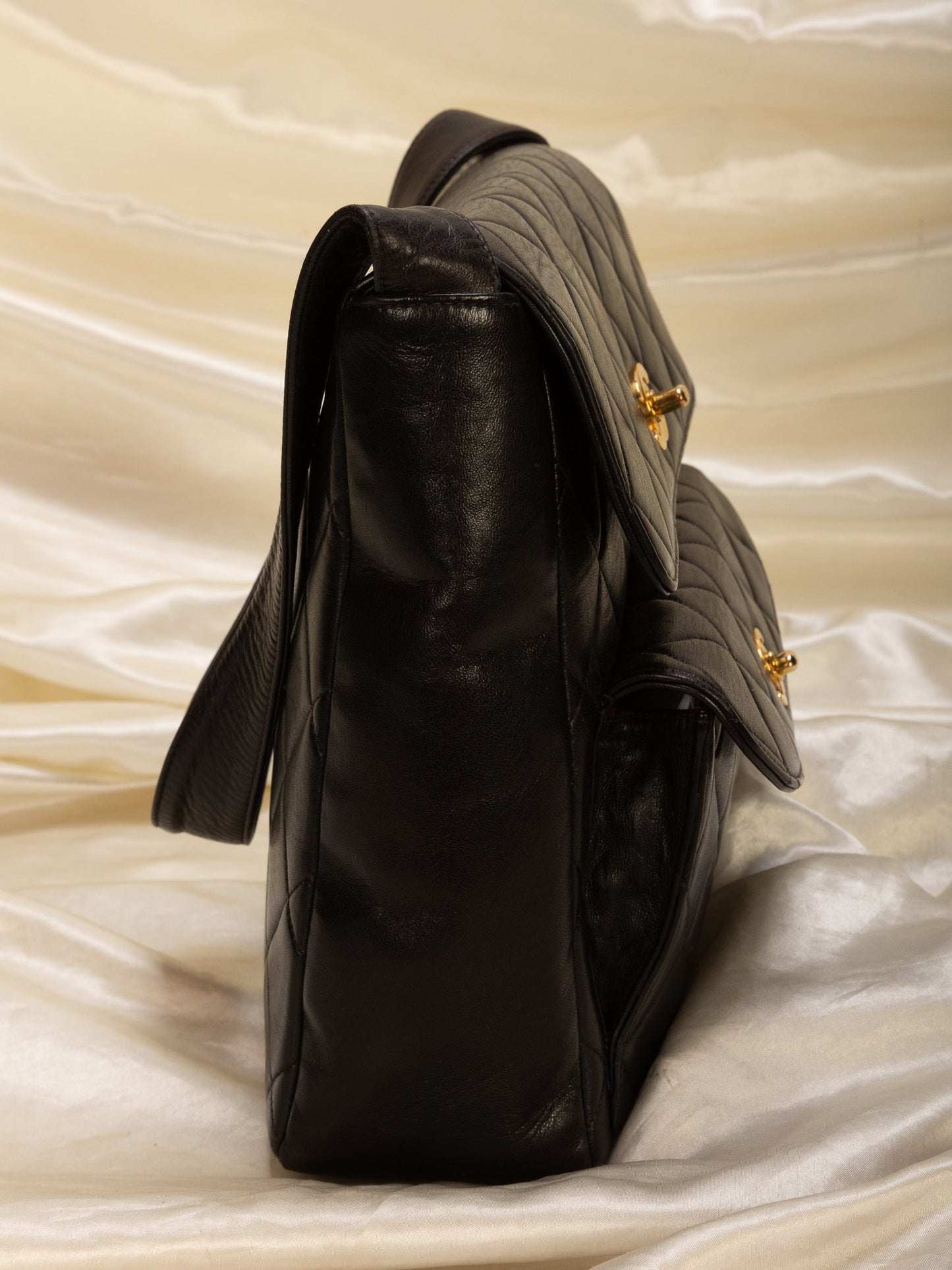 Extremely Rare Chanel Lambskin Double Turnlock Shoulder Bag