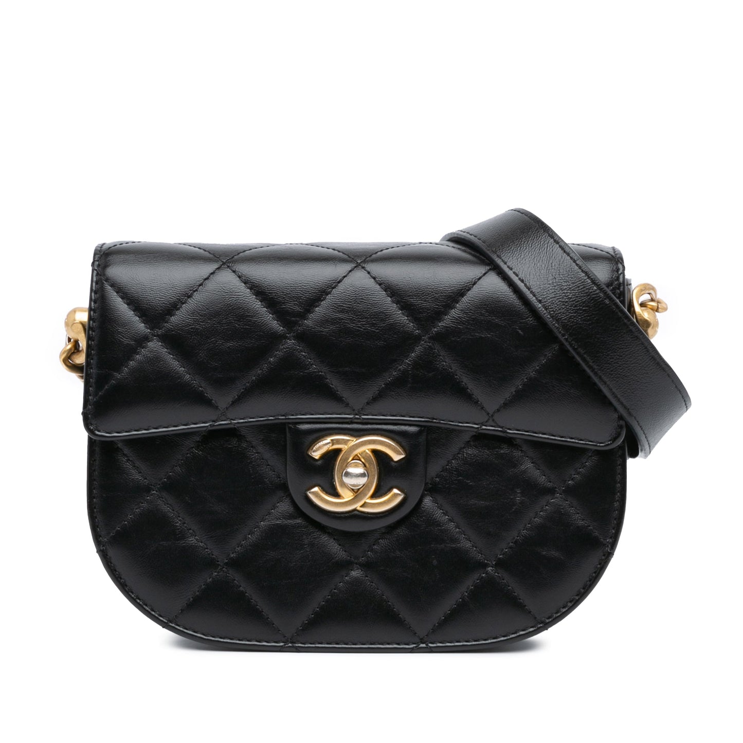 Chanel Sac CC Quilted Calfskin Round Moon Messenger Flap
