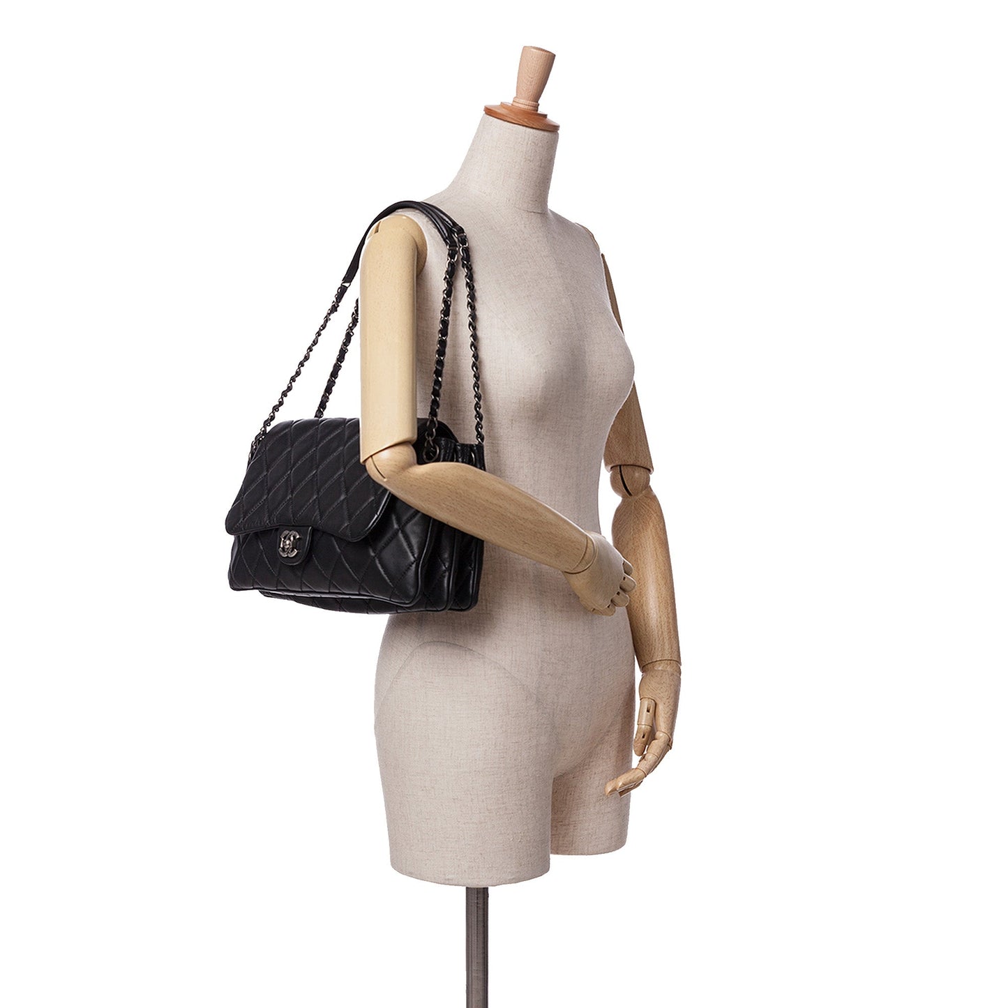 Black Chanel Quilted Lambskin Accordion Flap Shoulder Bag