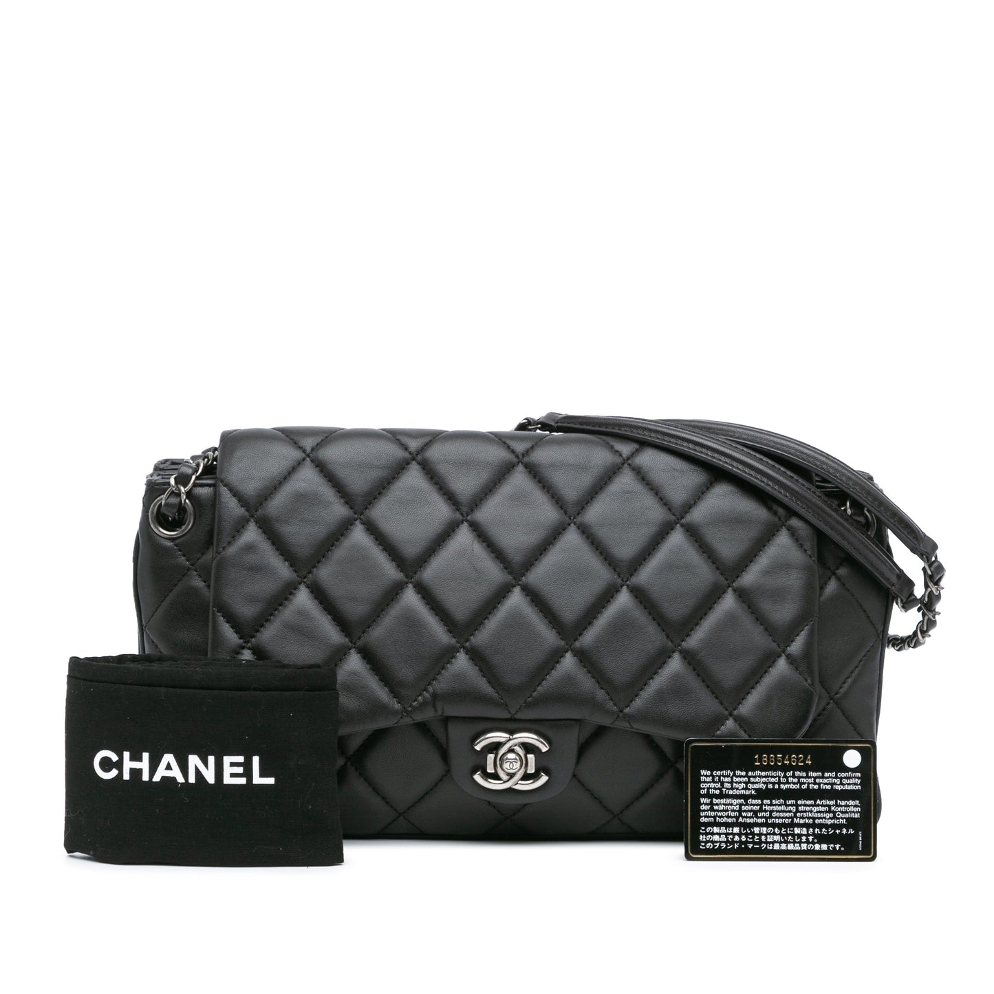 Black Chanel Quilted Lambskin Accordion Flap Shoulder Bag