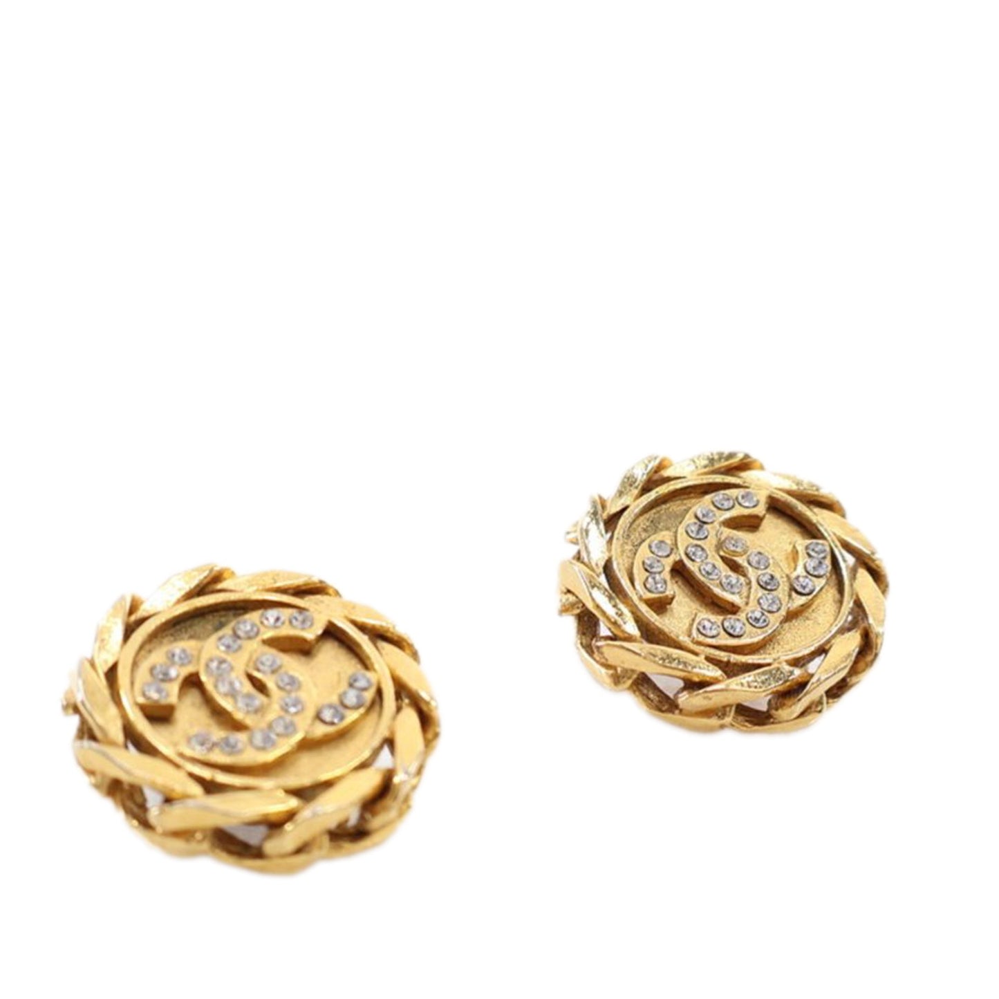 Gold Chanel Gold Plated CC Rhinestones Clip On Earrings