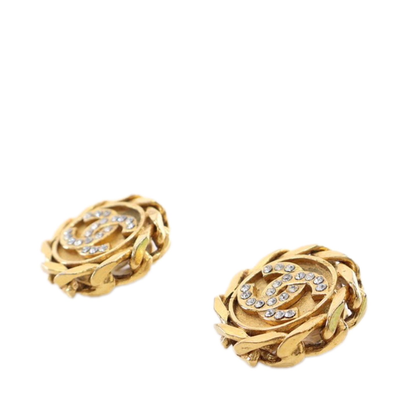 Gold Chanel Gold Plated CC Rhinestones Clip On Earrings