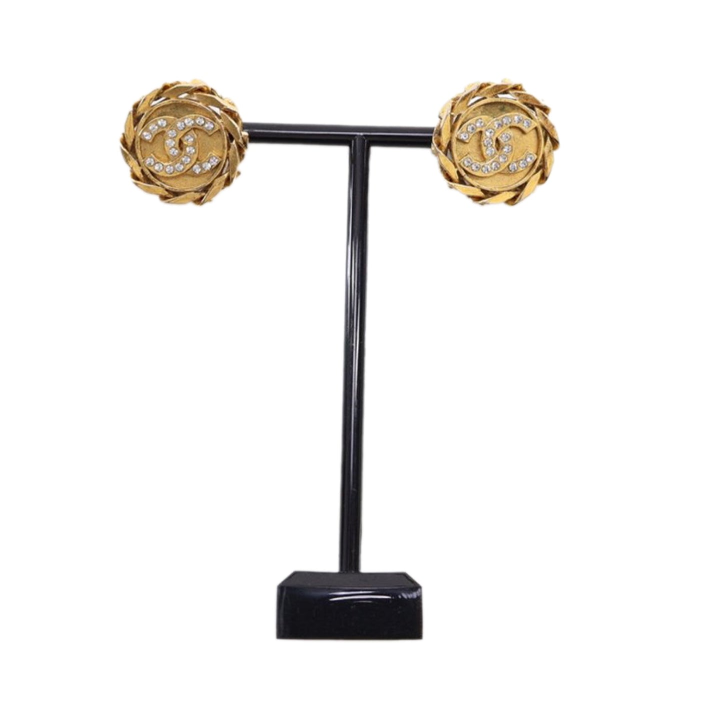 Gold Chanel Gold Plated CC Rhinestones Clip On Earrings