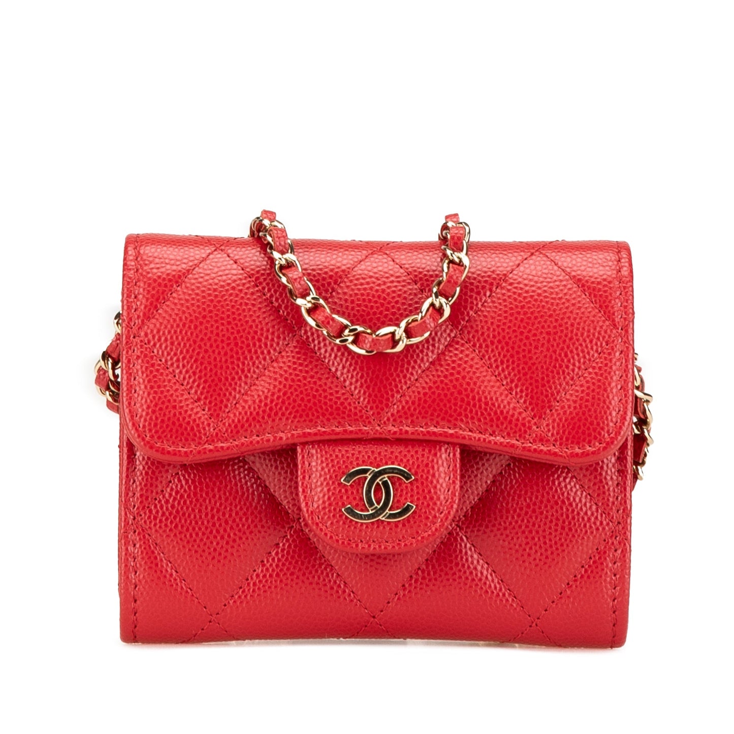 Chanel Sac CC Quilted Caviar Flap Card Holder on Chain