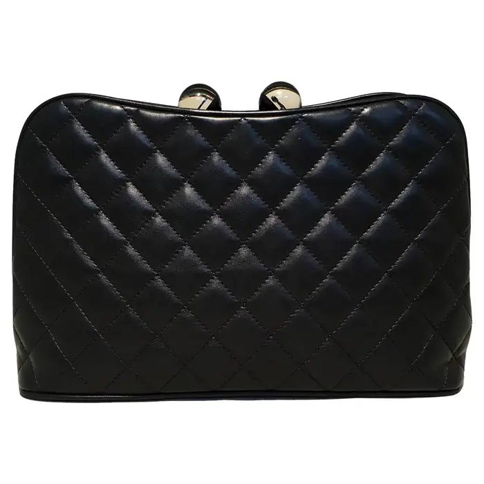 Chanel Black Leather Crystal Ball Kiss lock Clutch