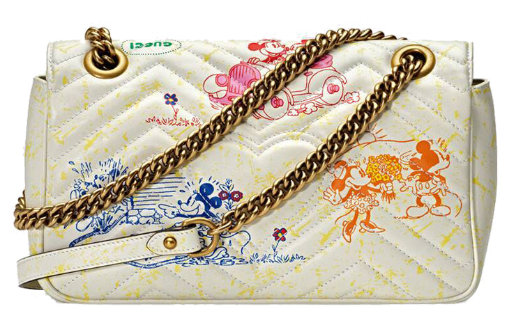 (WMNS) Gucci x Disney Beige MiceGG Marmont Series Small Satchel White 443497-1TSAM-9191