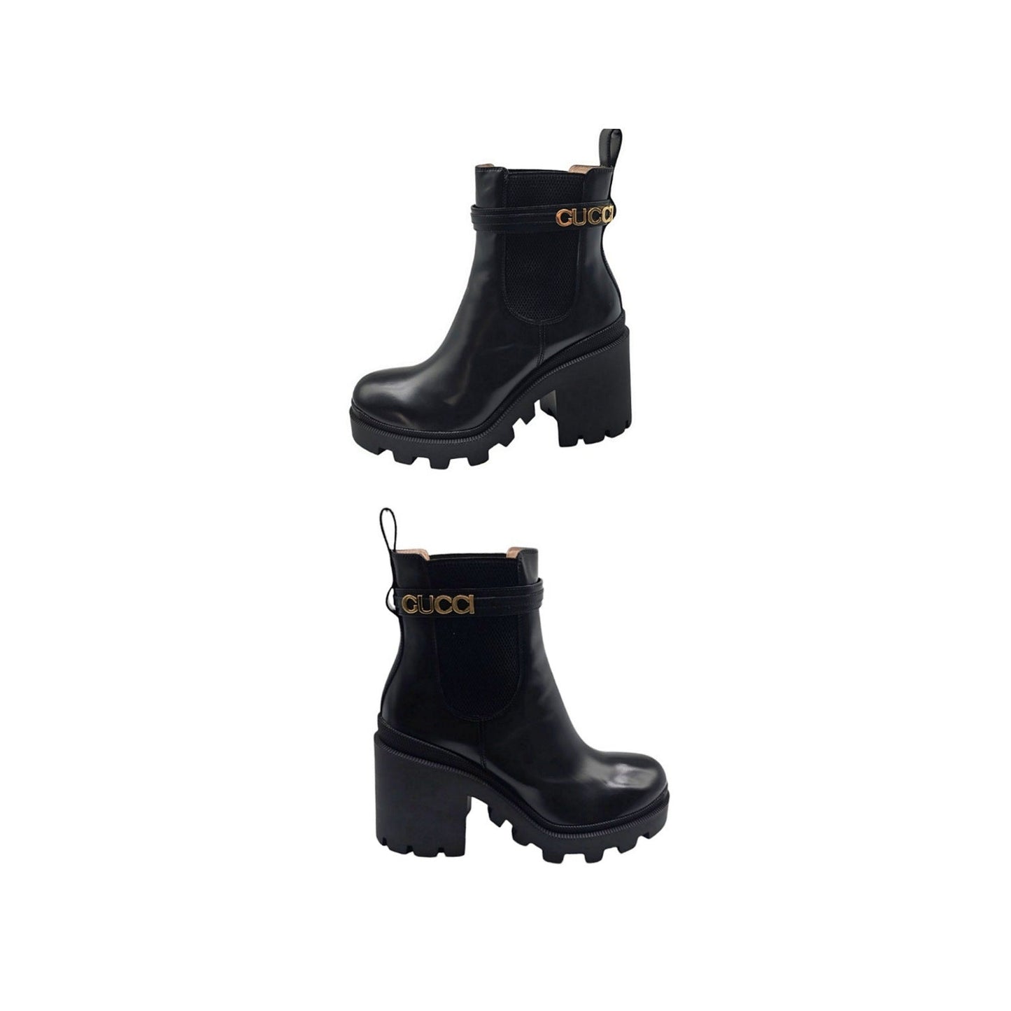 Gucci Chelsea Logo Strap High Heel Ankle Boots Sz 40.5