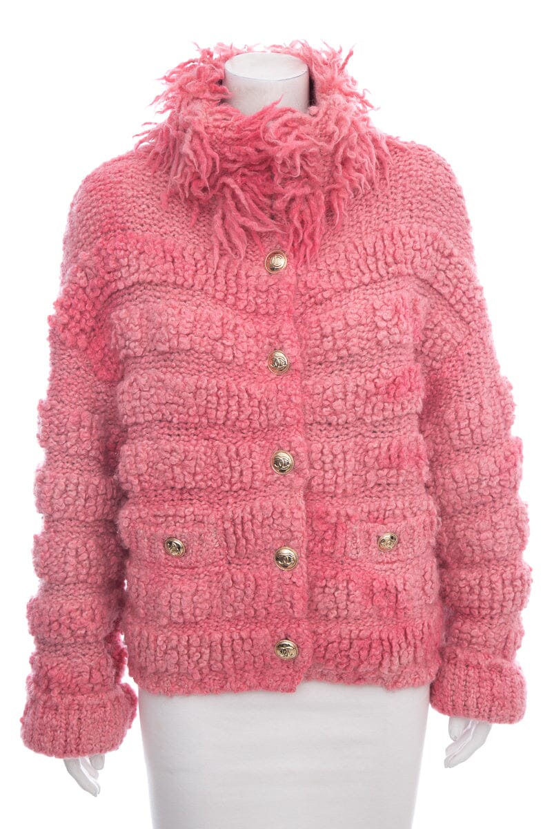 Chanel Pink Wool Button Up Cardigan Sweater SZ 42
