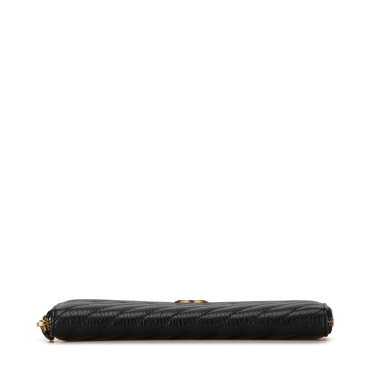 Chanel Coco Mark Stripe Long Wallet Black