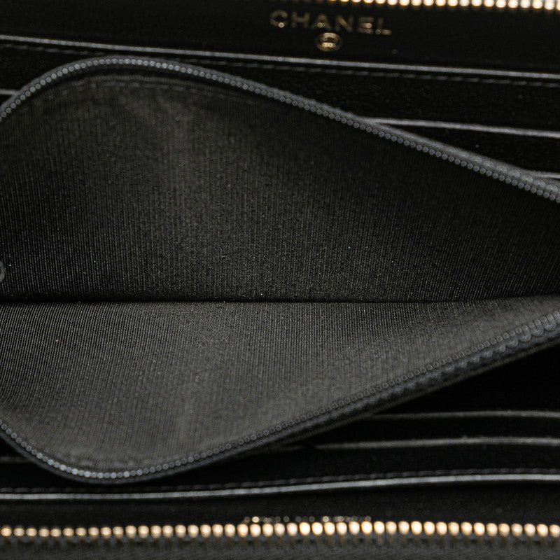 Chanel Coco Mark Stripe Long Wallet Black