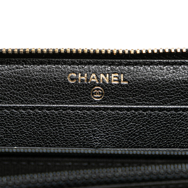 Chanel Coco Mark Stripe Long Wallet Black