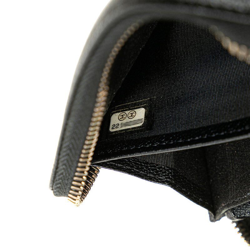 Chanel Coco Mark Stripe Long Wallet Black