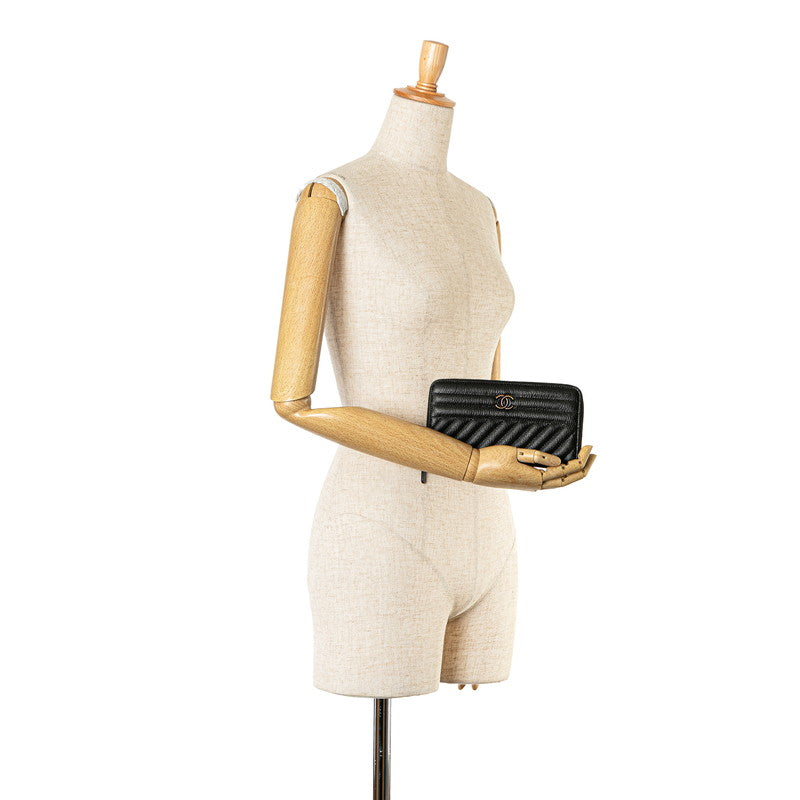 Chanel Coco Mark Stripe Long Wallet Black