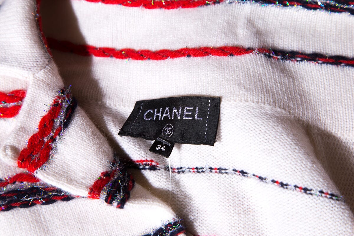 Chanel Red, White and Blue Cashmere Cardigan SZ 34
