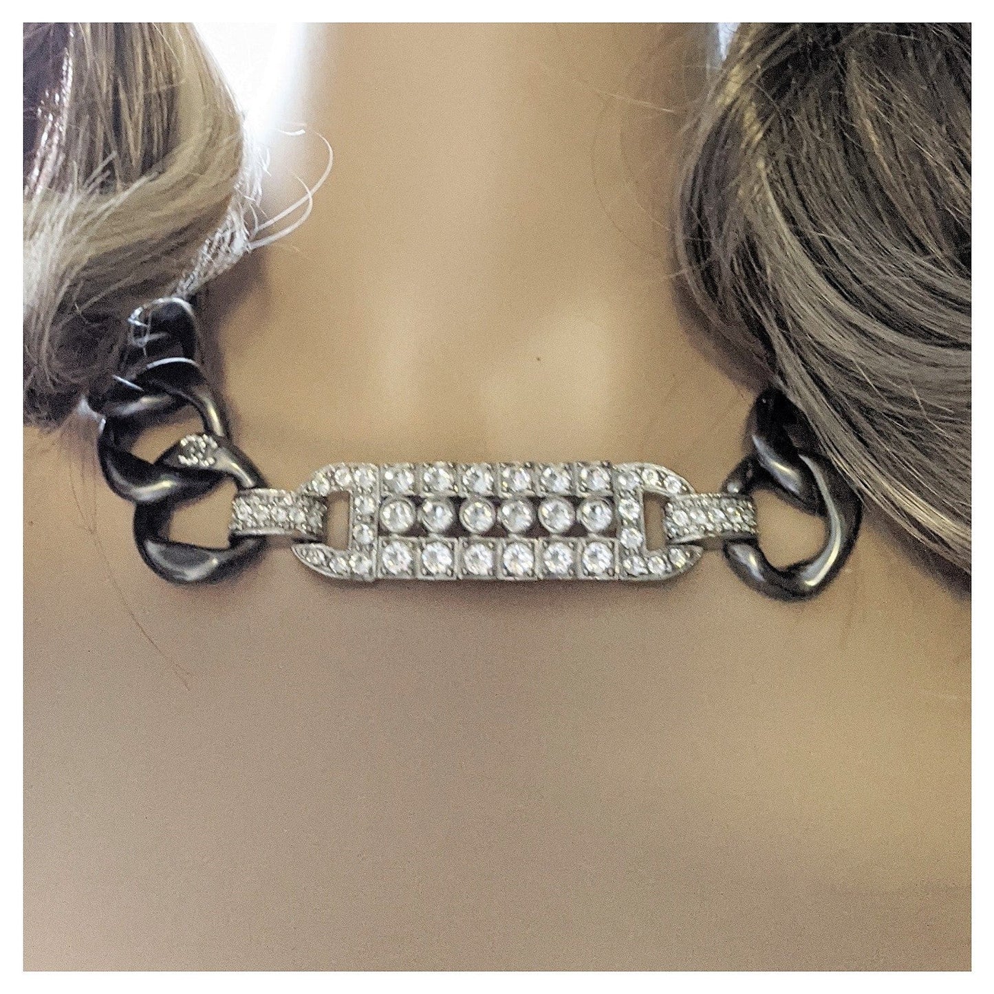 Chanel Strass & Ruthenium Metal Chain Necklace