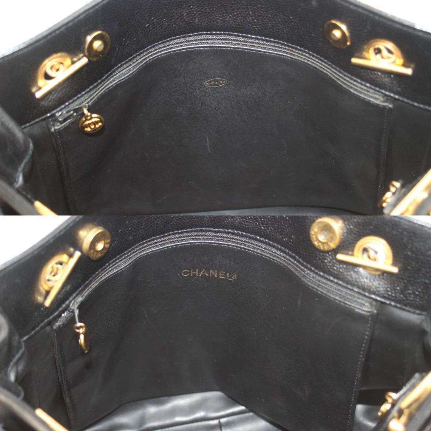 Chanel Sac Chain Tote en cuir caviar noir