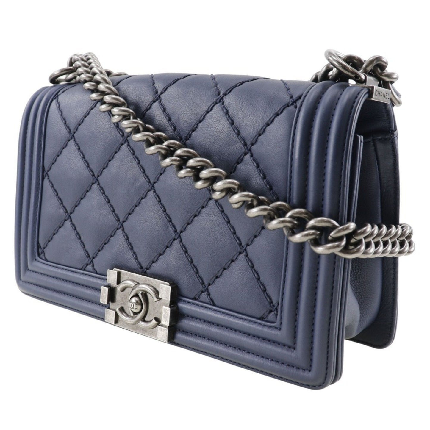 Chanel Sac Boy en cuir bleu