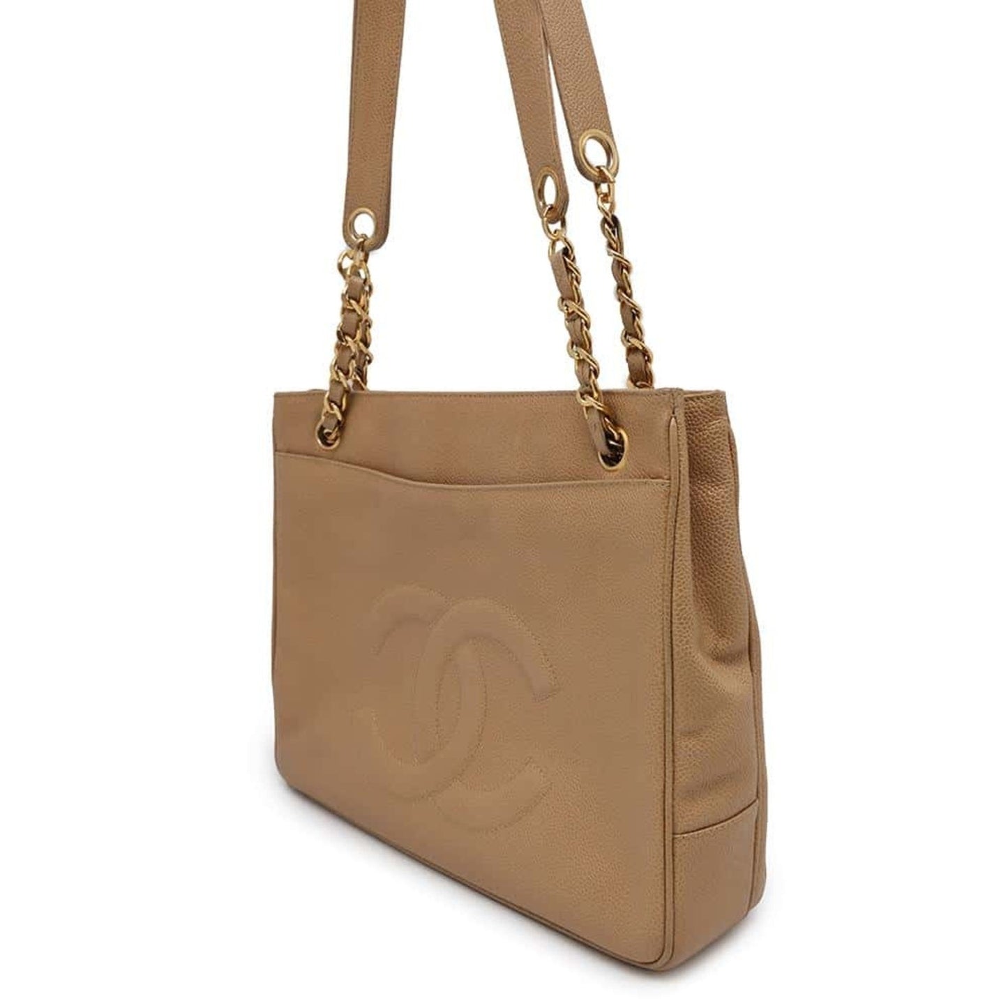 Chanel Sac Chain Tote en cuir caviar beige