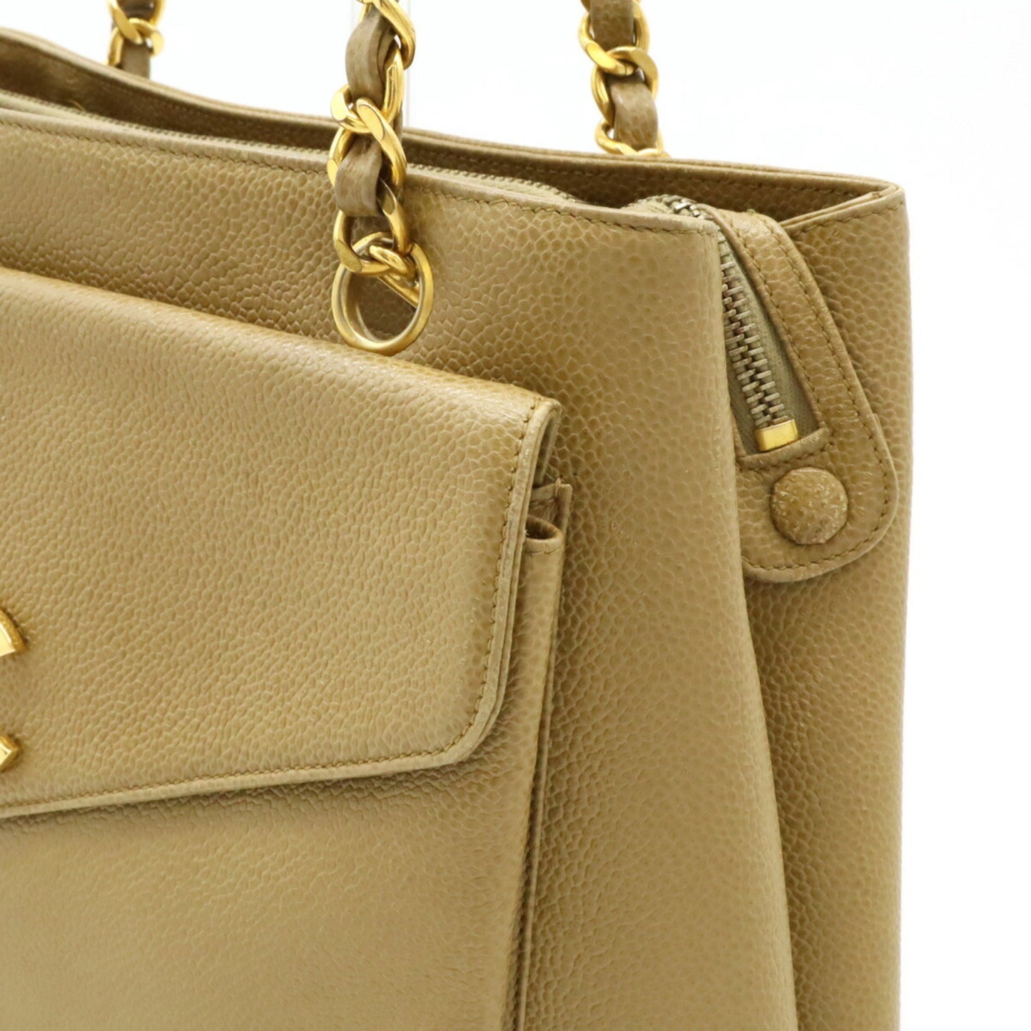 Chanel Sac Chain Tote en cuir caviar beige