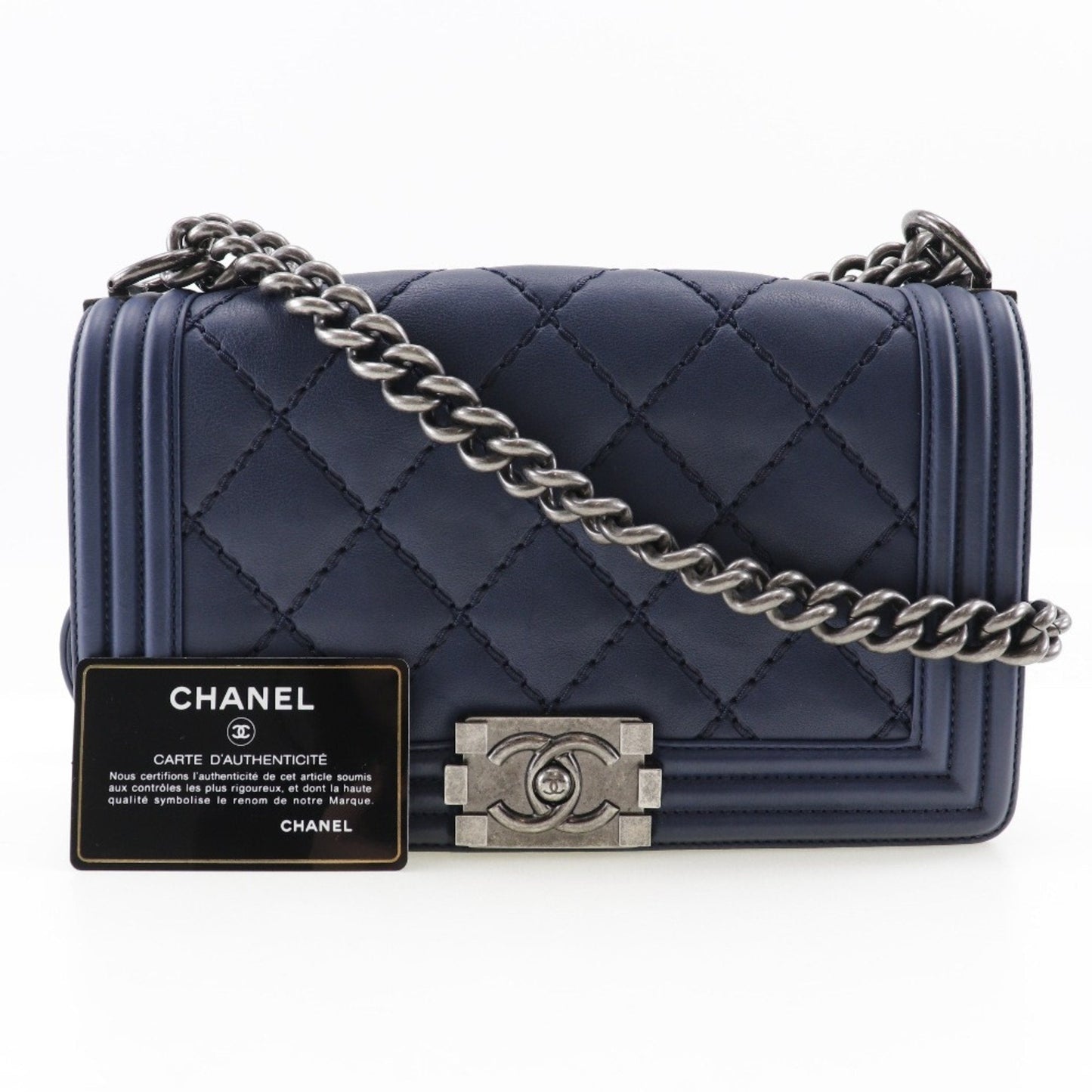 Chanel Sac Boy en cuir bleu