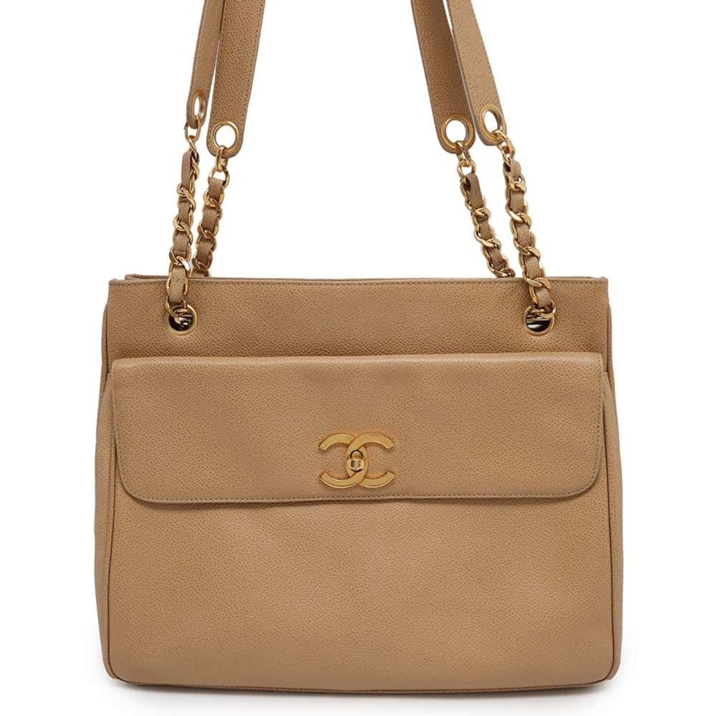 Chanel Sac Chain Tote en cuir caviar beige