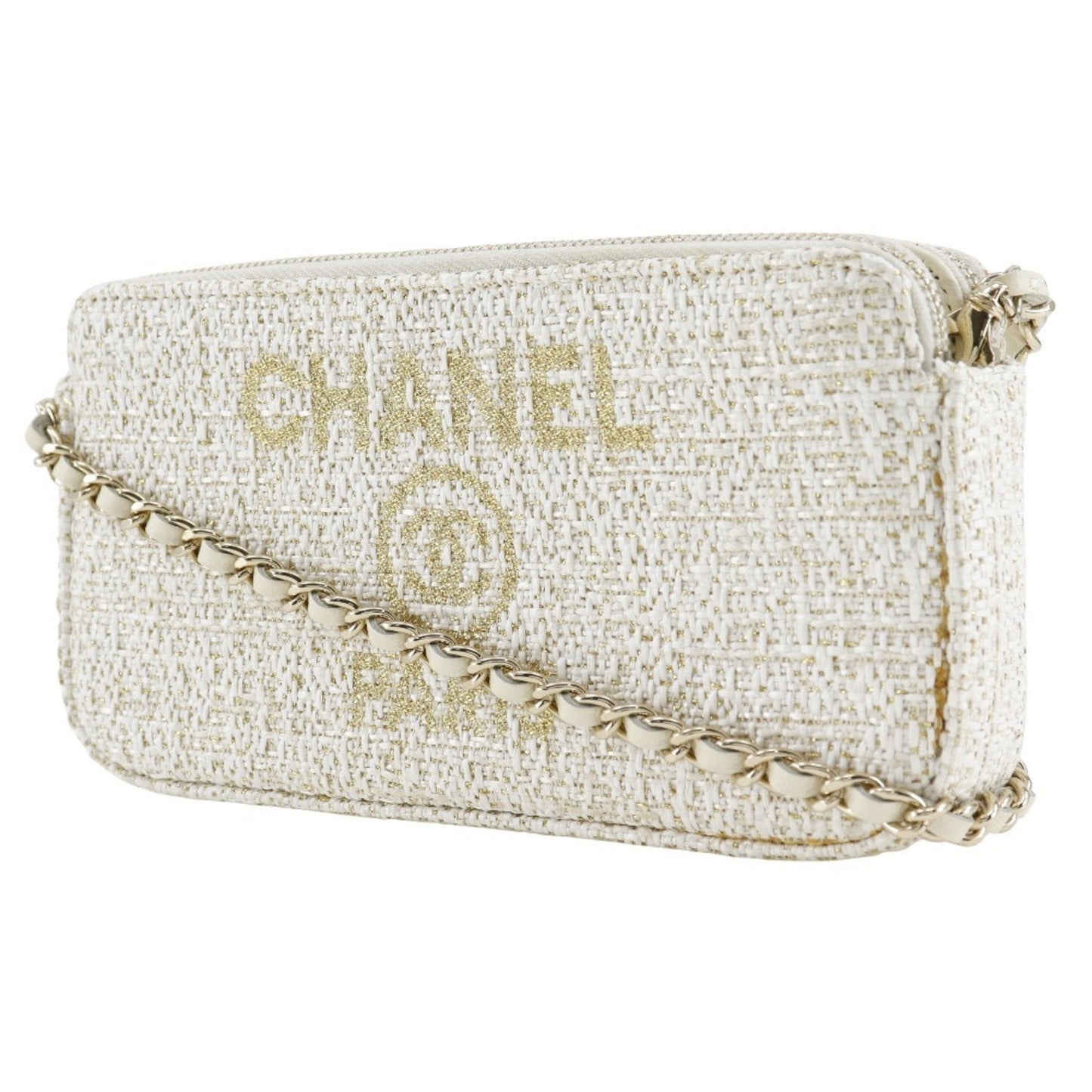 Chanel Sac Deauville en tweed blanc