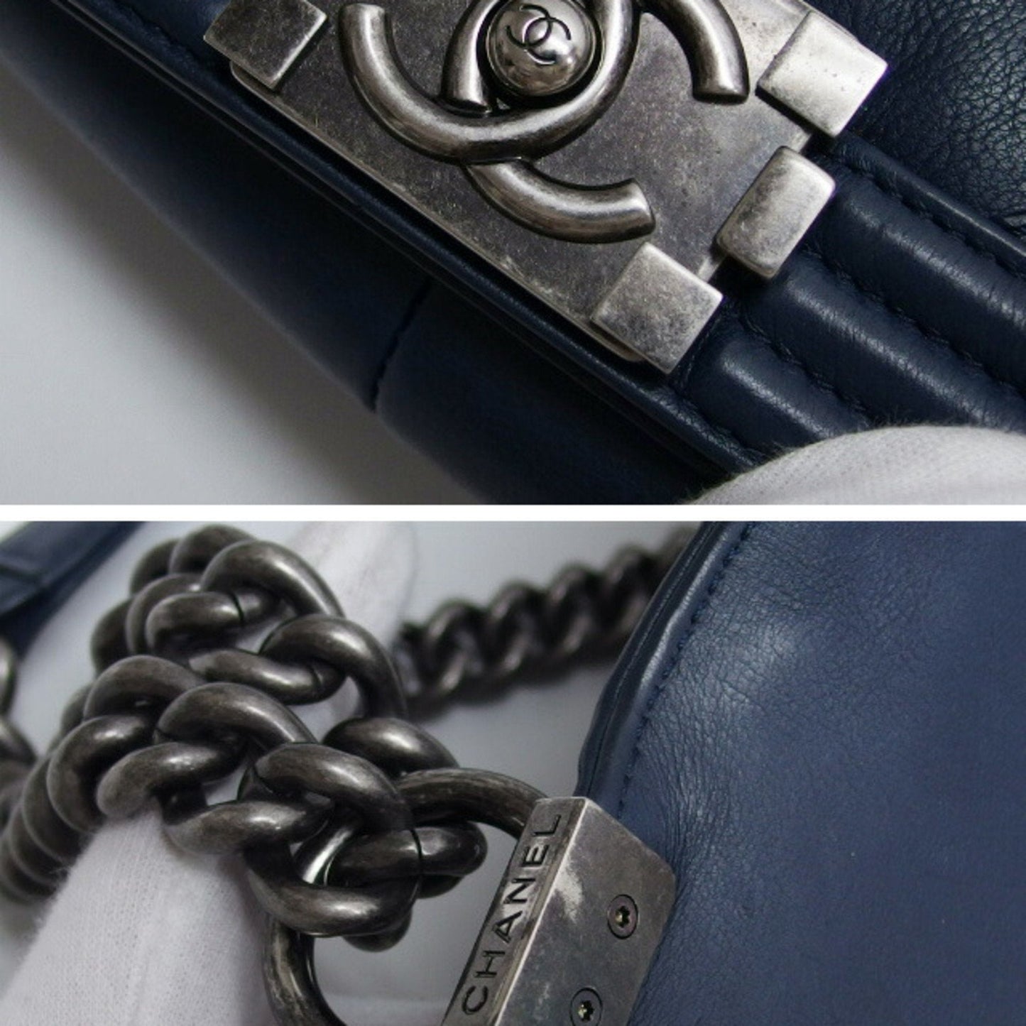 Chanel Sac Boy en cuir bleu