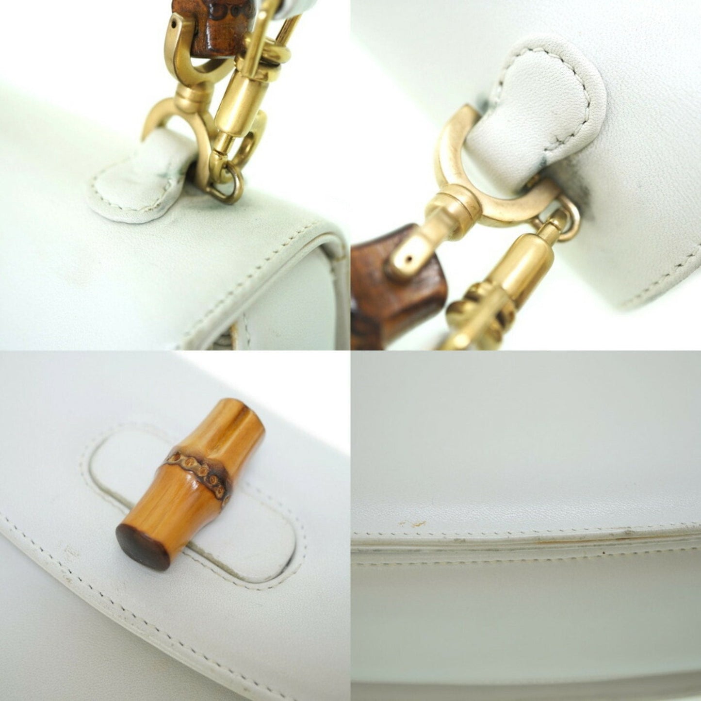 GUCCI bamboo shoulder handbag leather white strap