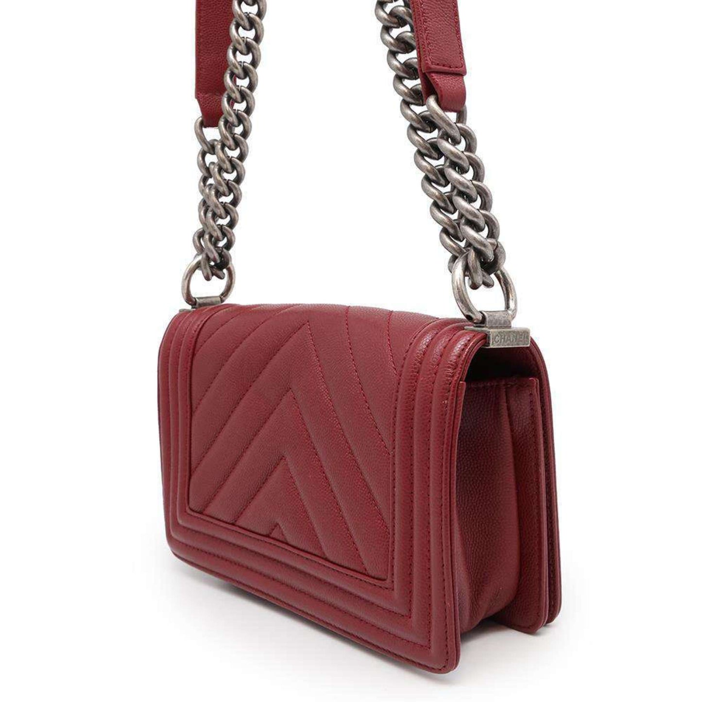 Chanel Sac Boy en cuir caviar rouge