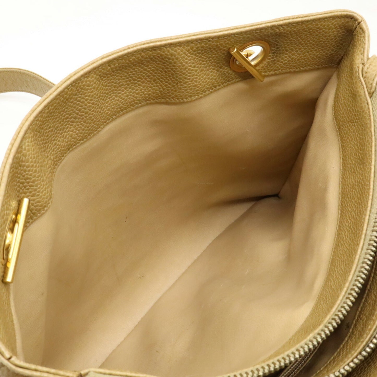 Chanel Sac Chain Tote en cuir caviar beige