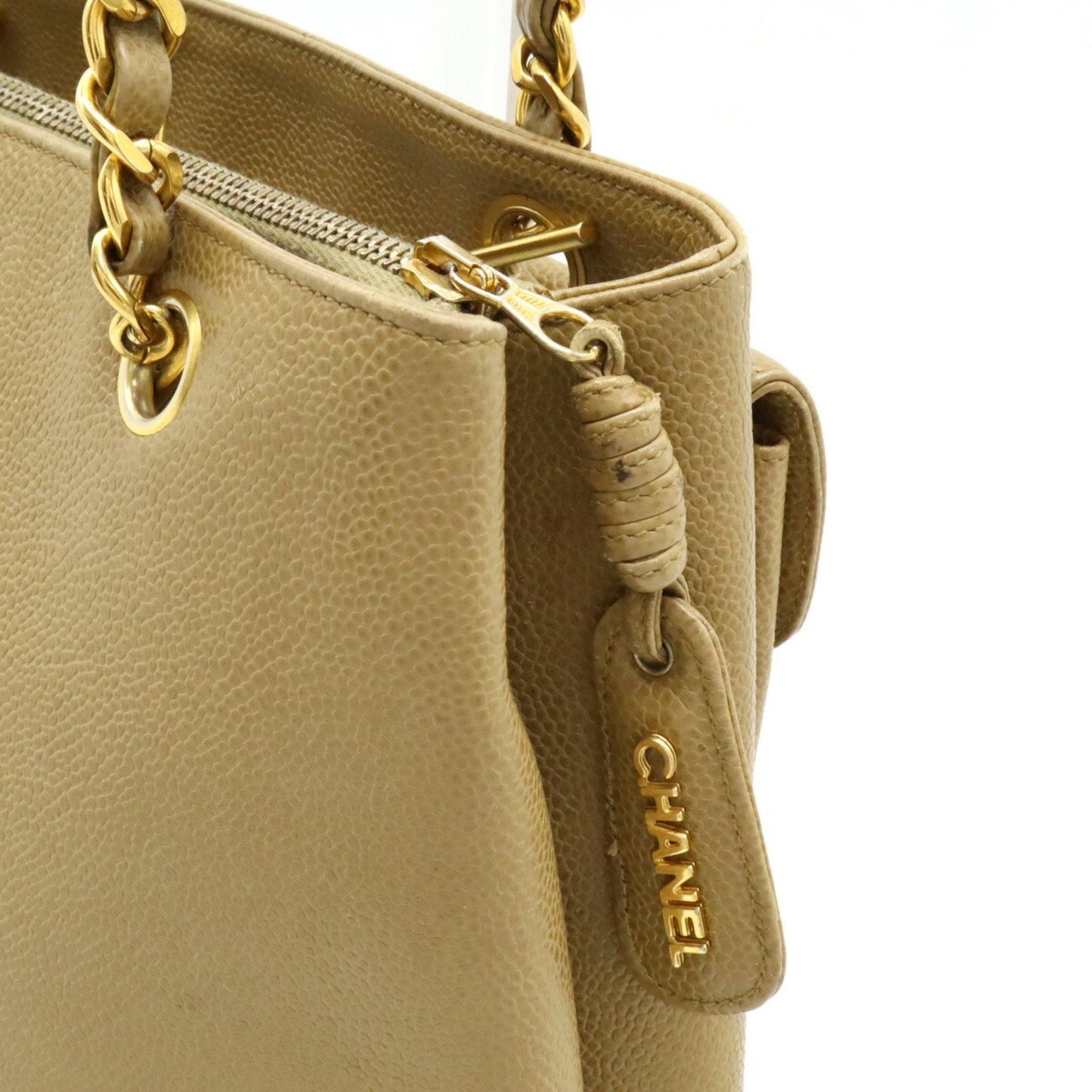 Chanel Sac Chain Tote en cuir caviar beige