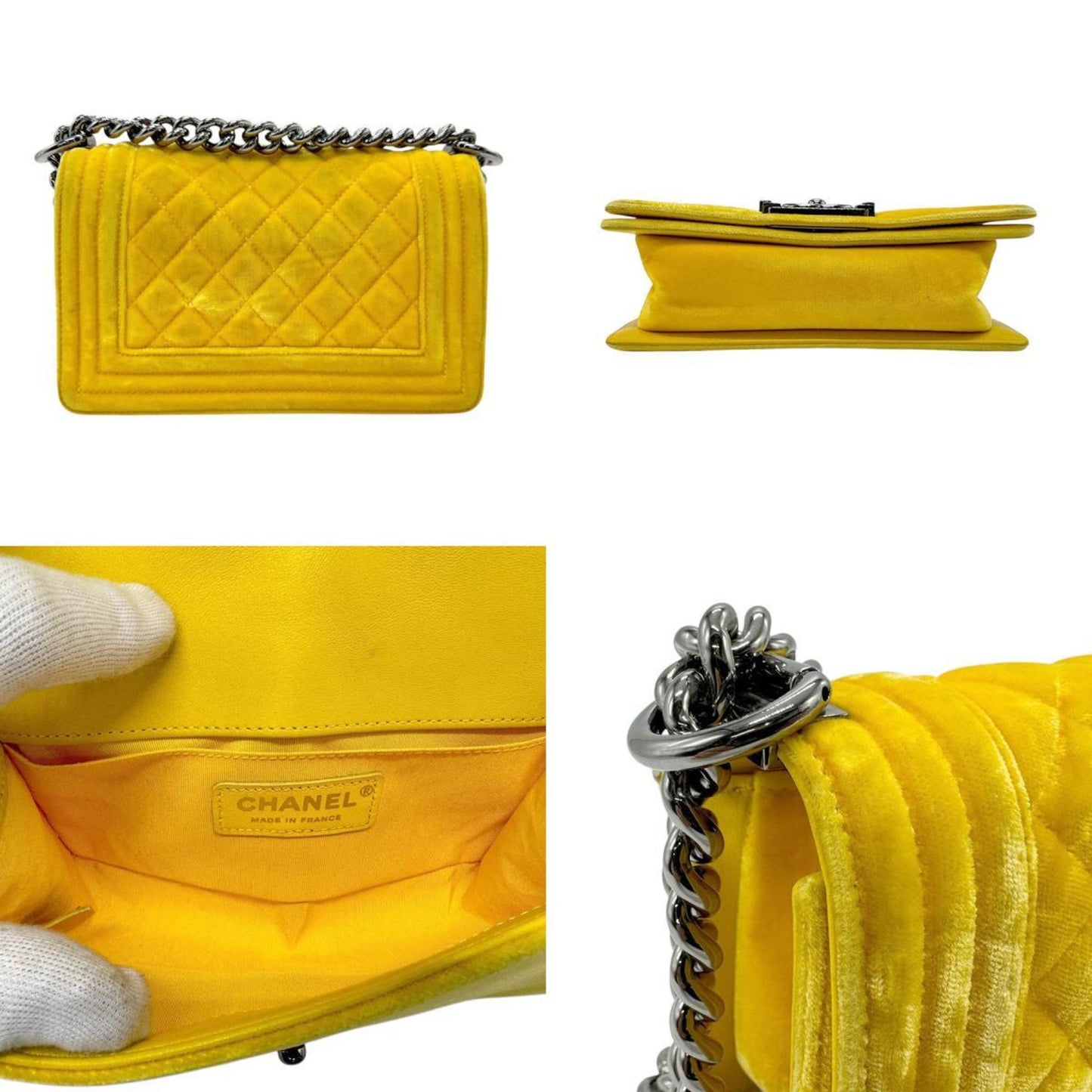 Chanel Sac Boy en velours jaune