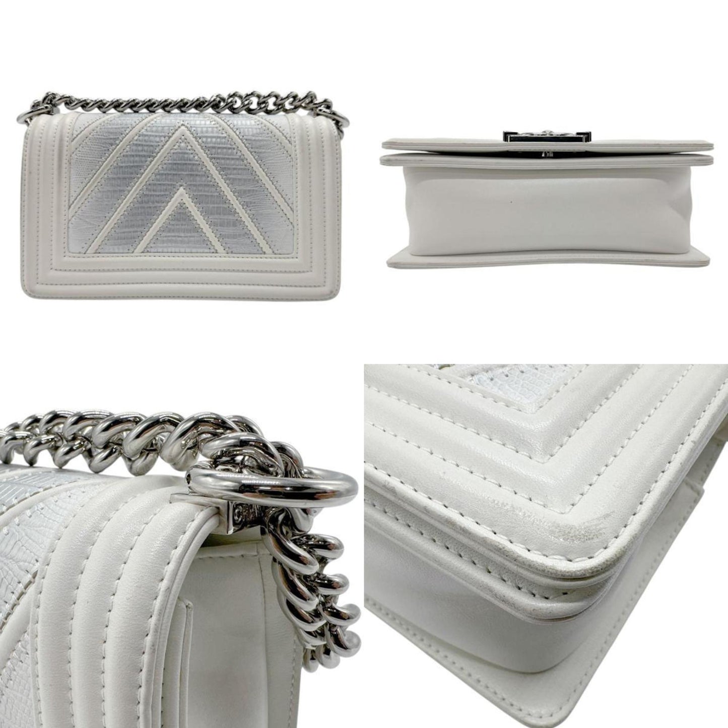 Chanel Sac Boy en cuir argent