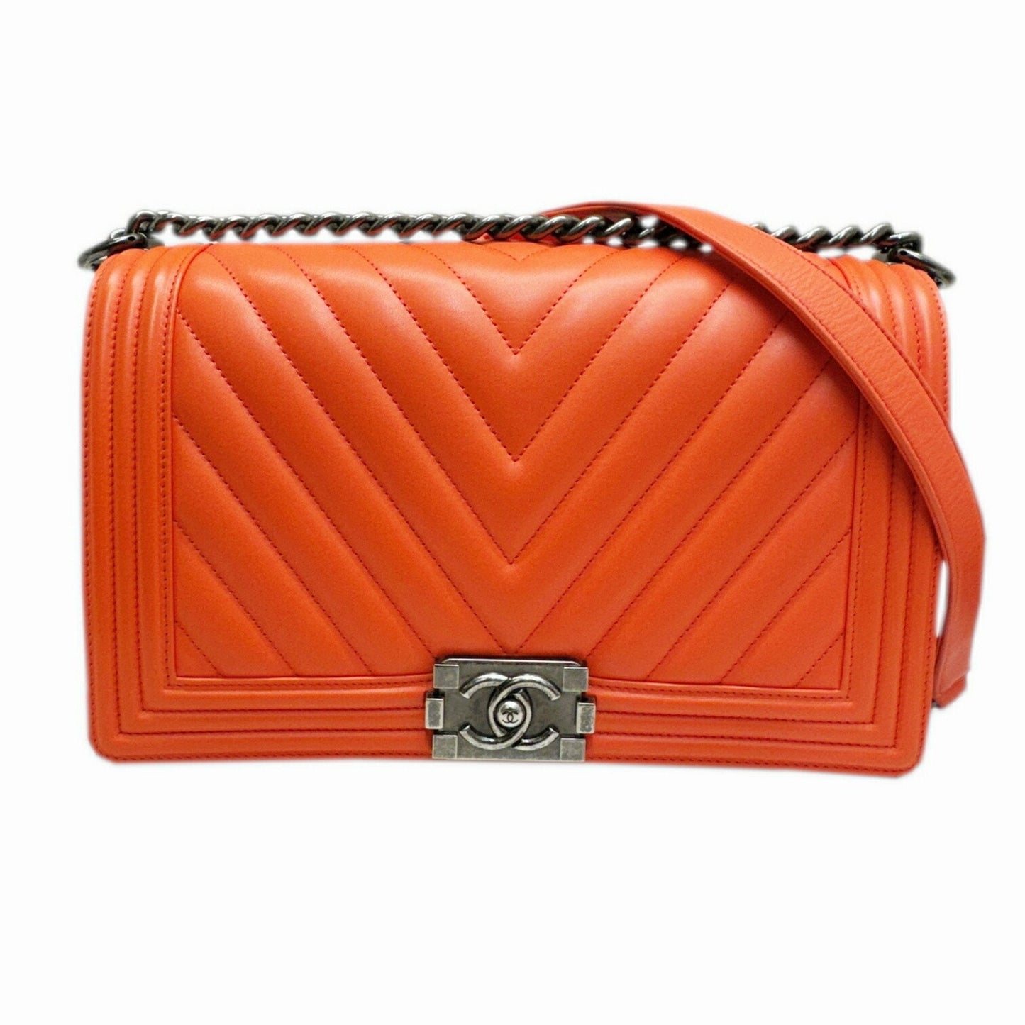 Chanel Sac Boy en cuir orange
