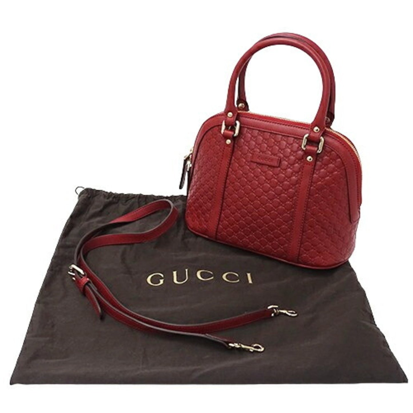 GUCCI Bag Women's Handbag Shoulder 2way Micro GG Shima Leather Red Crossbody