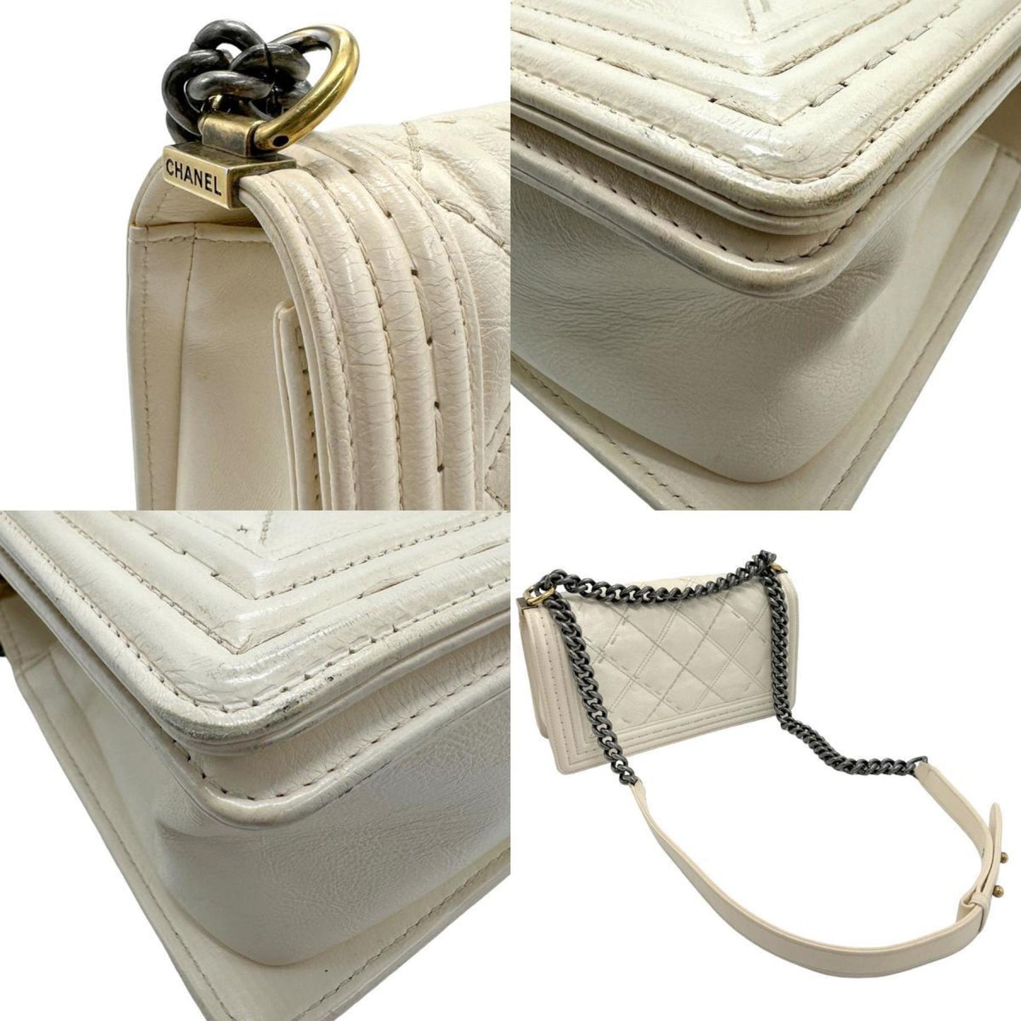 Chanel Sac Boy en cuir blanc