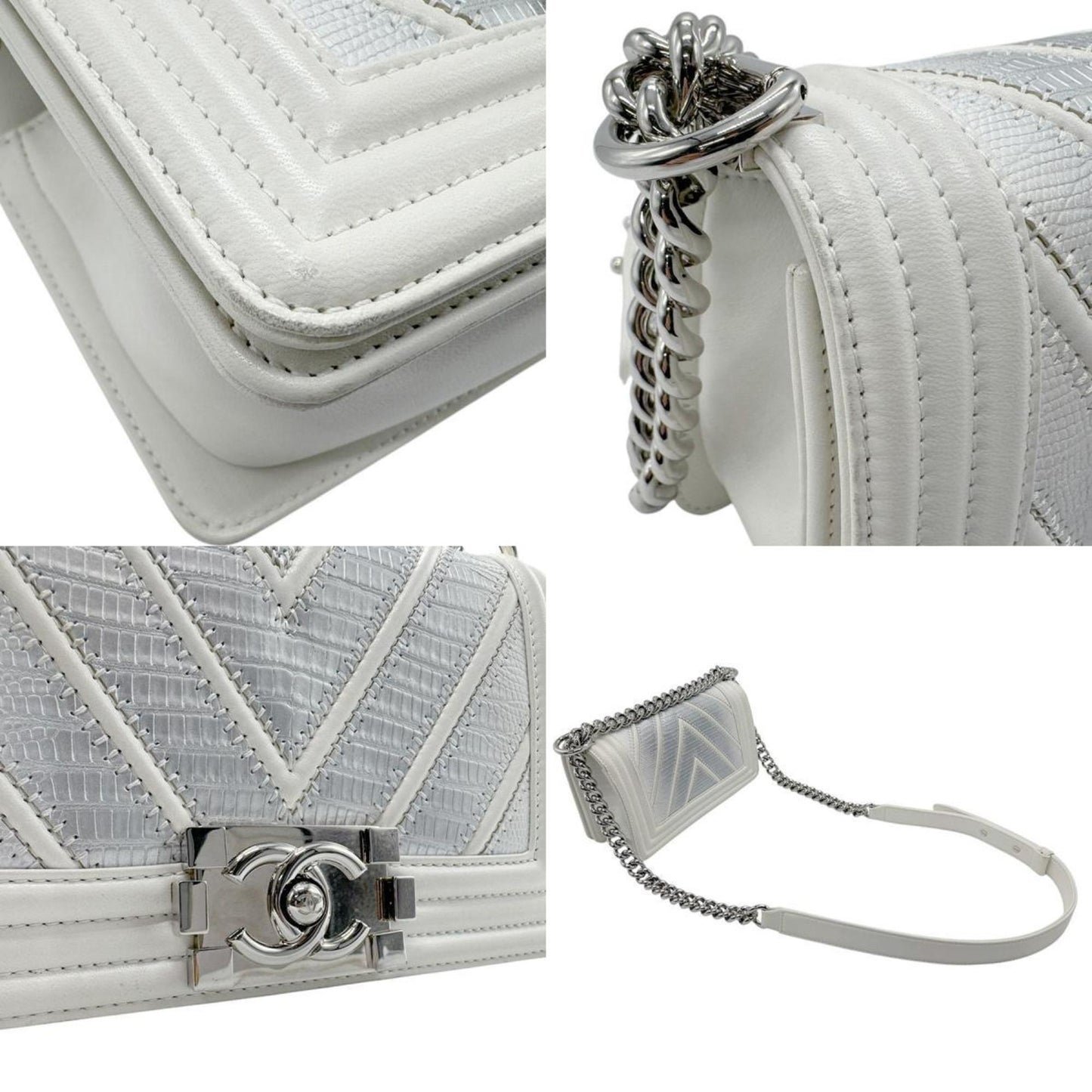 Chanel Sac Boy en cuir argent