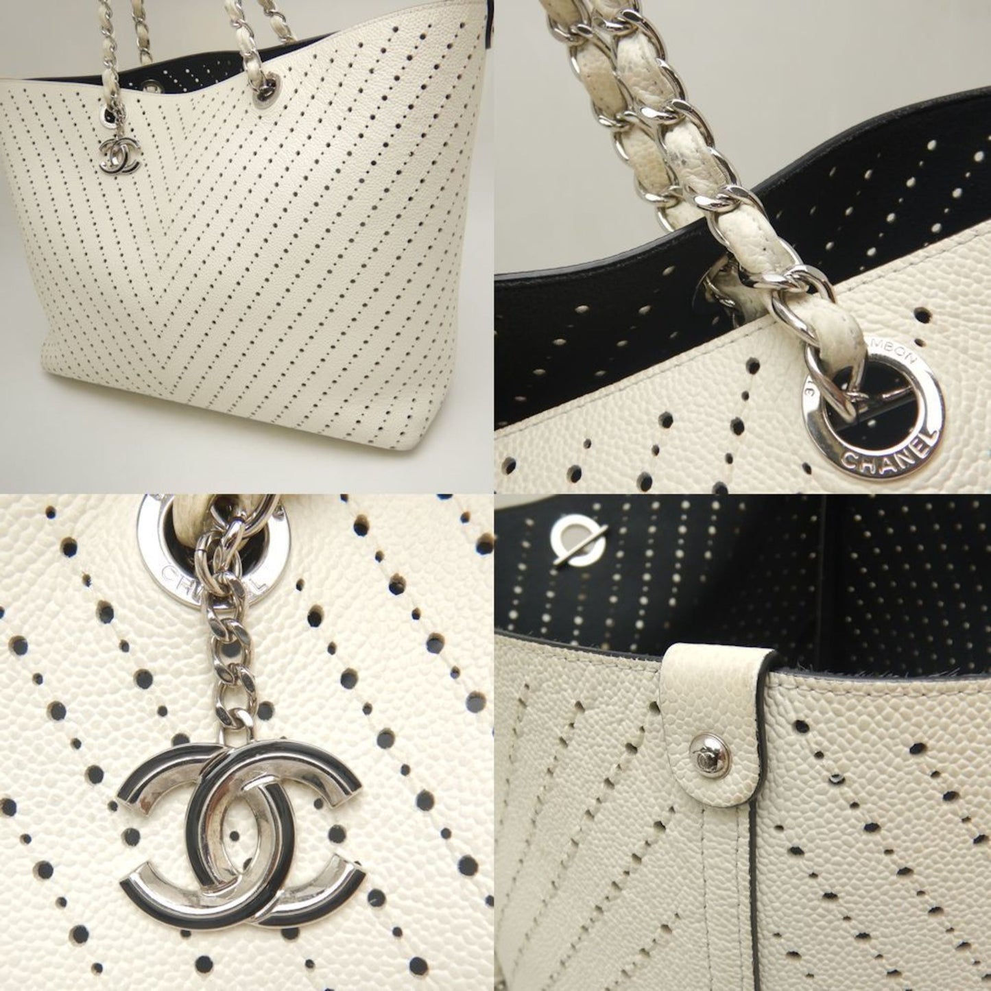 Chanel Sac Chain Tote en cuir caviar gris