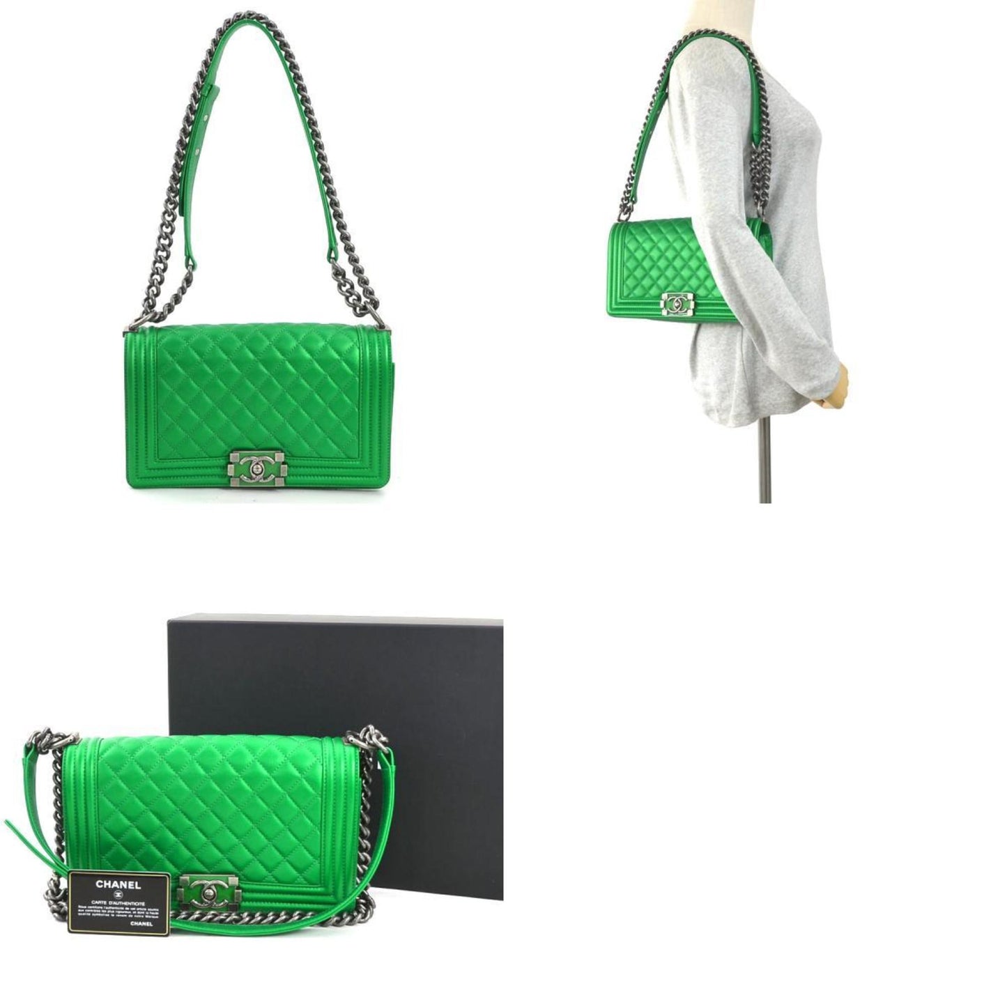 Chanel Sac Boy en cuir vert