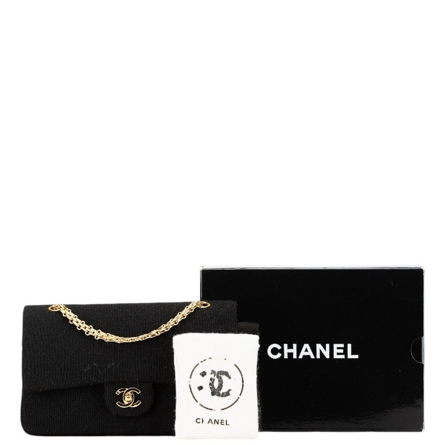 Chanel Sac Double Flap en coton noir